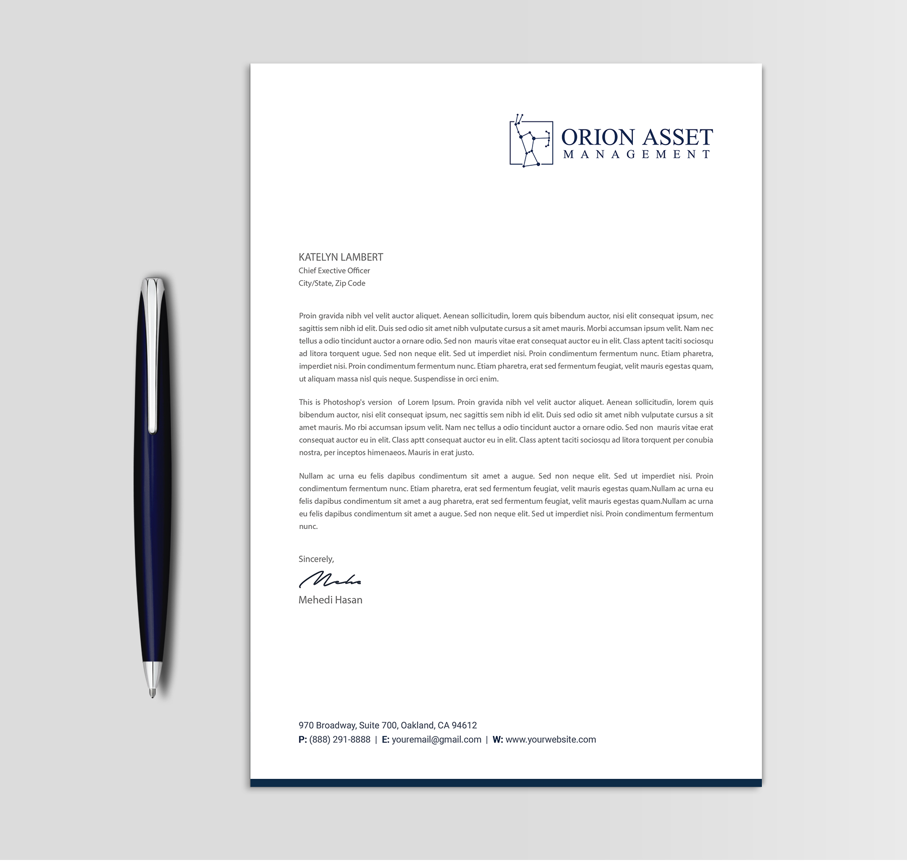 Letterhead Design by Expert Bappy for Orion Asset Management, LLC | Design #33334945