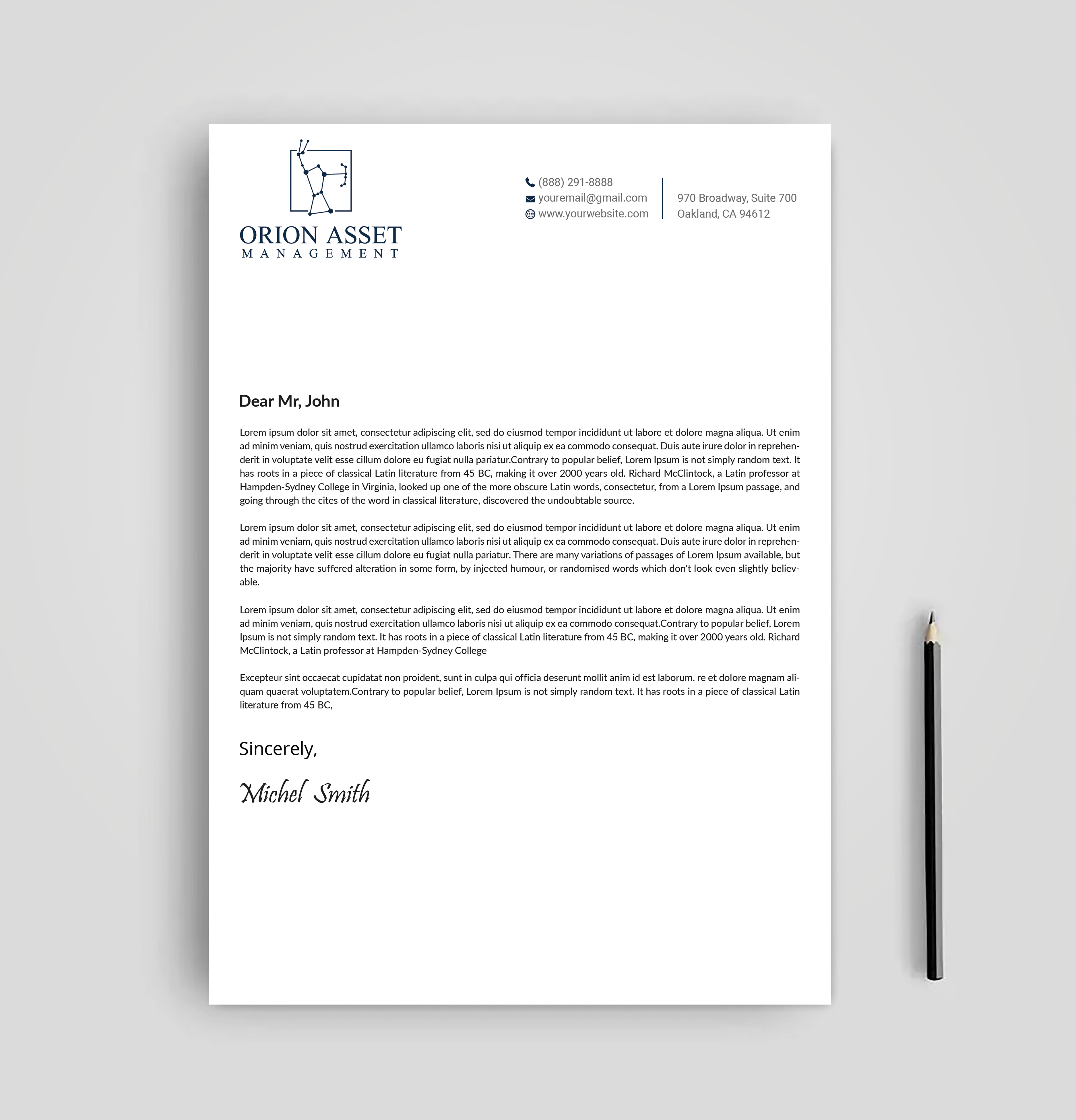 Letterhead Design by Expert Bappy for Orion Asset Management, LLC | Design #33335969