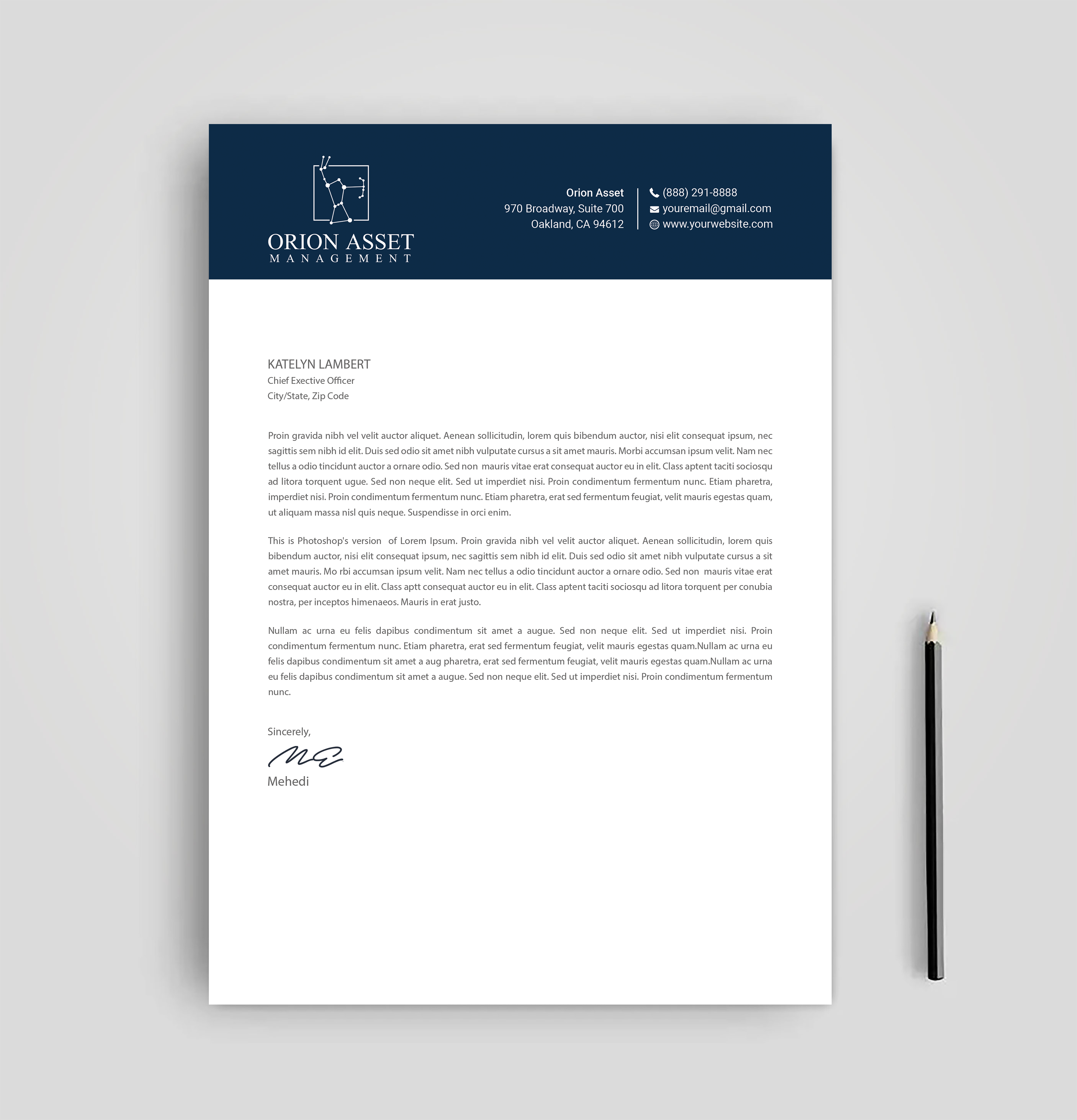 Letterhead Design by Expert Bappy for Orion Asset Management, LLC | Design #33336147