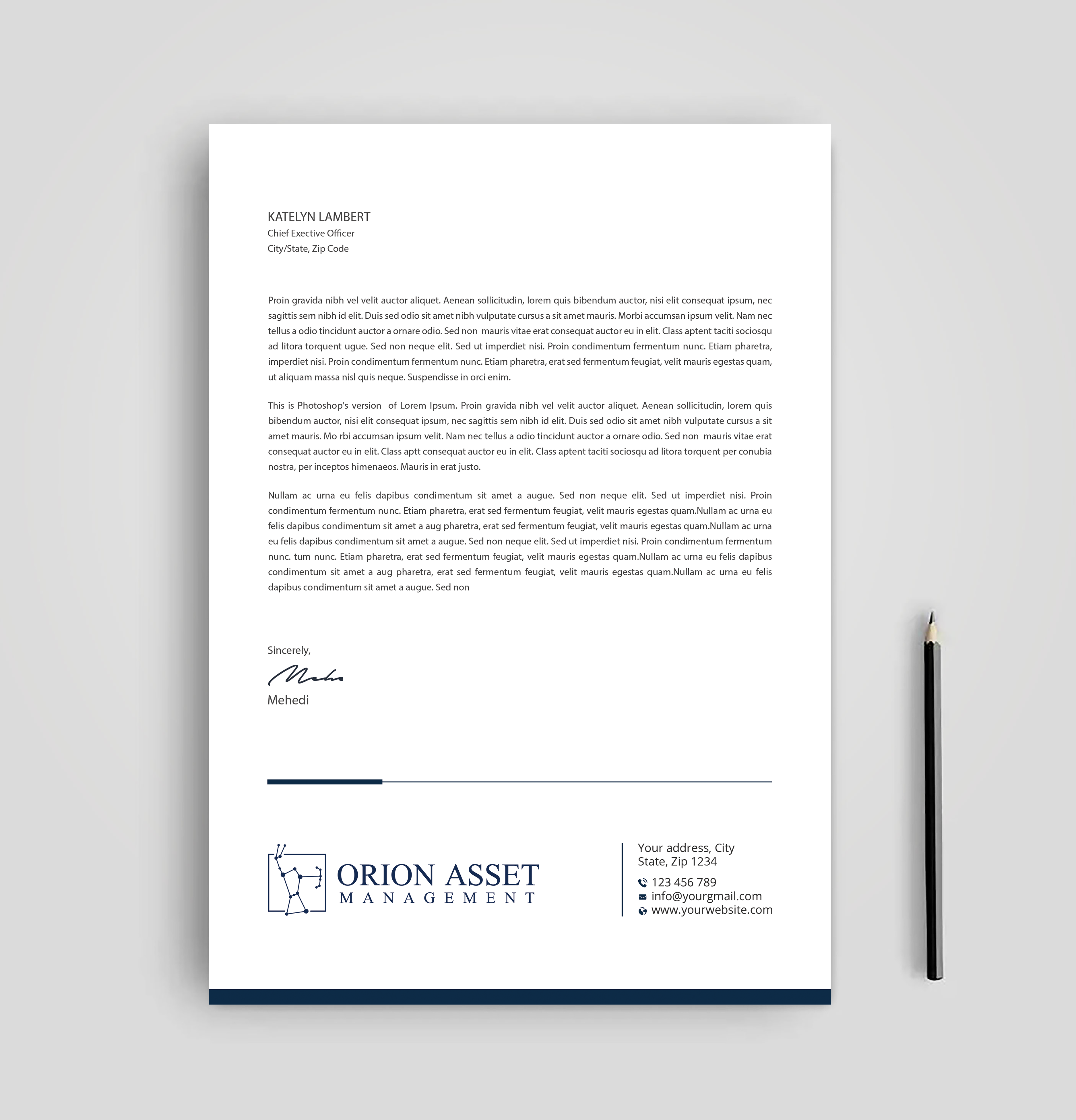 Letterhead Design by Expert Bappy for Orion Asset Management, LLC | Design #33336207