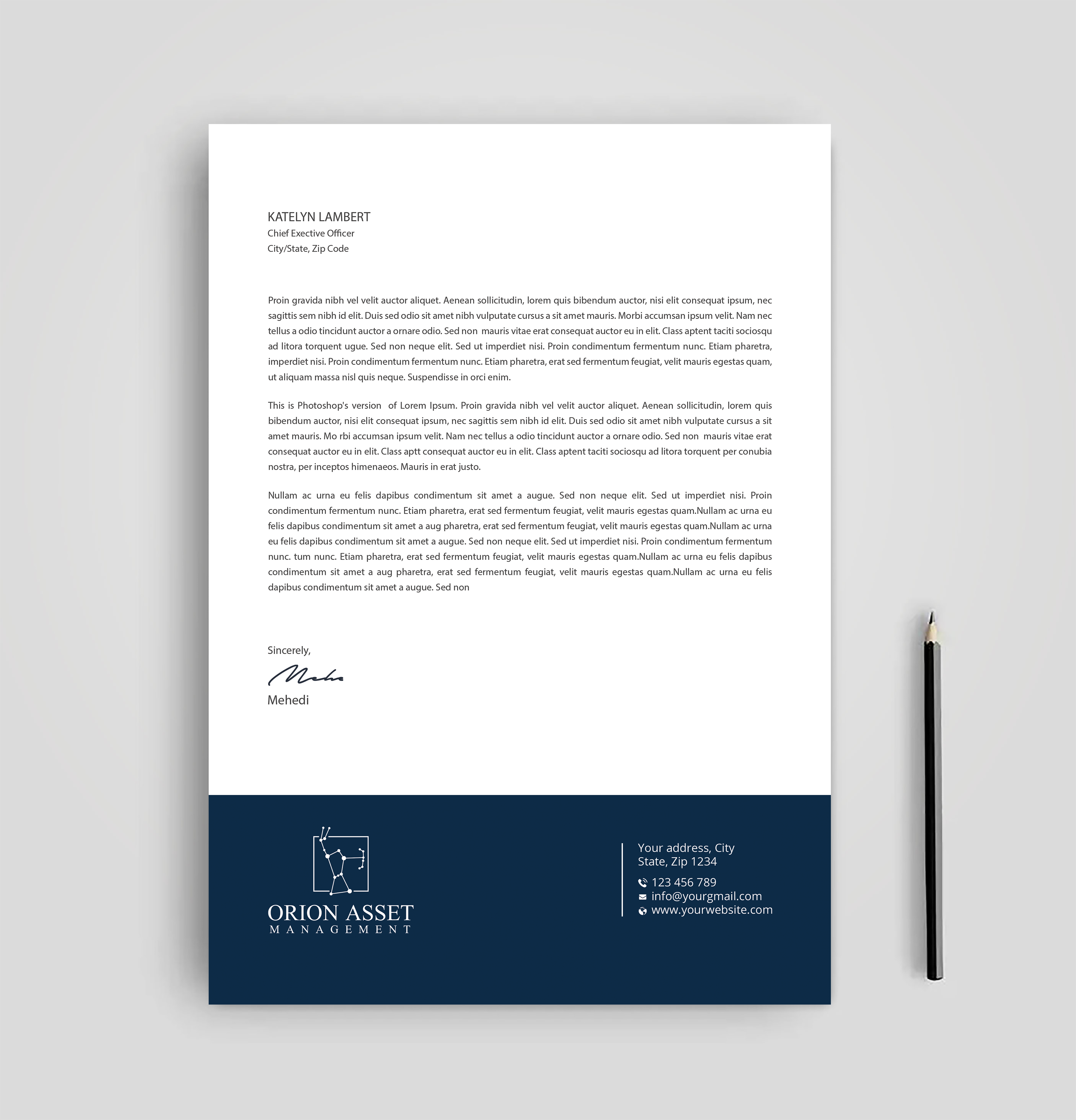 Letterhead Design by Expert Bappy for Orion Asset Management, LLC | Design #33336240