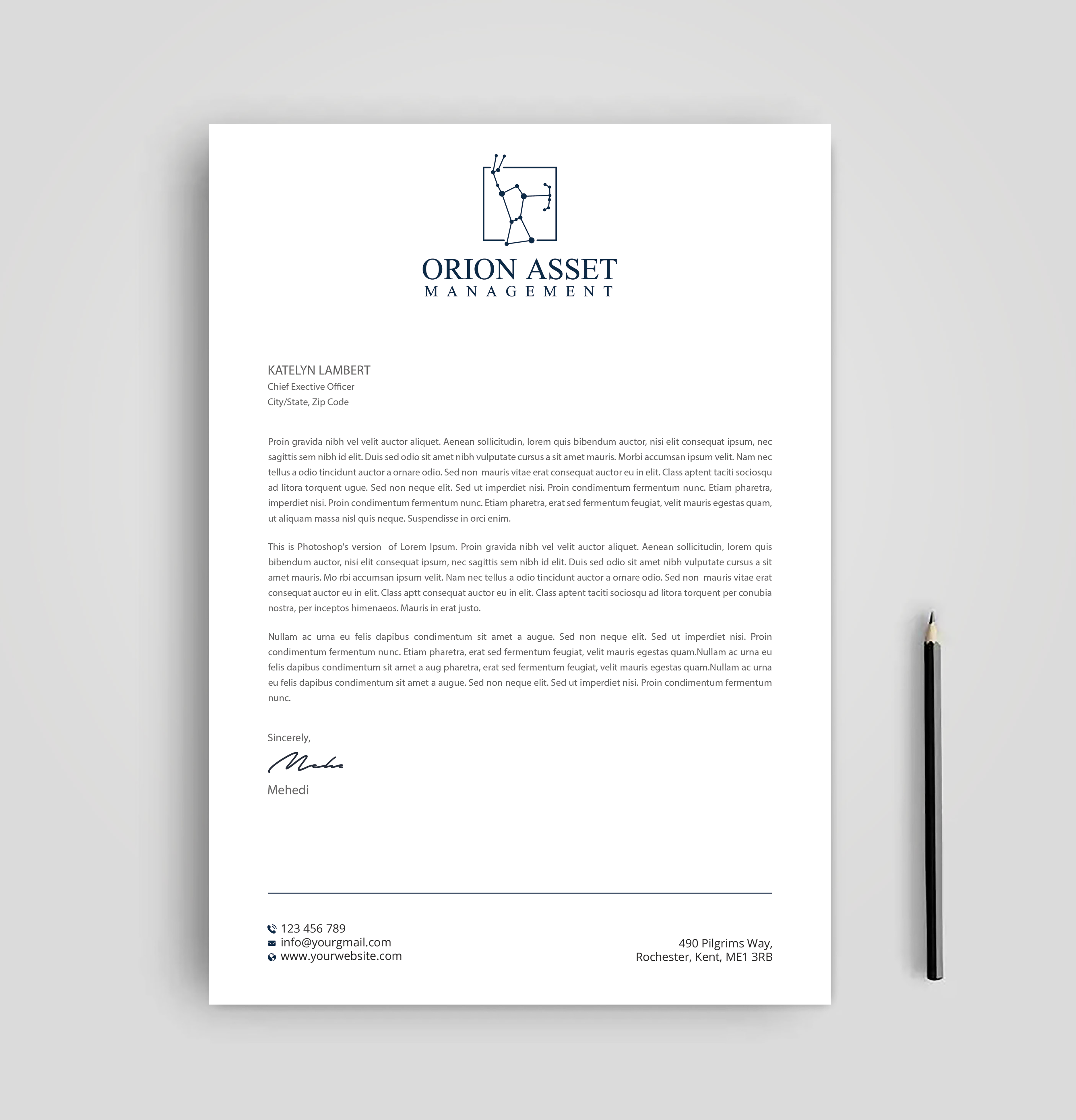 Letterhead Design by Expert Bappy for Orion Asset Management, LLC | Design #33336277