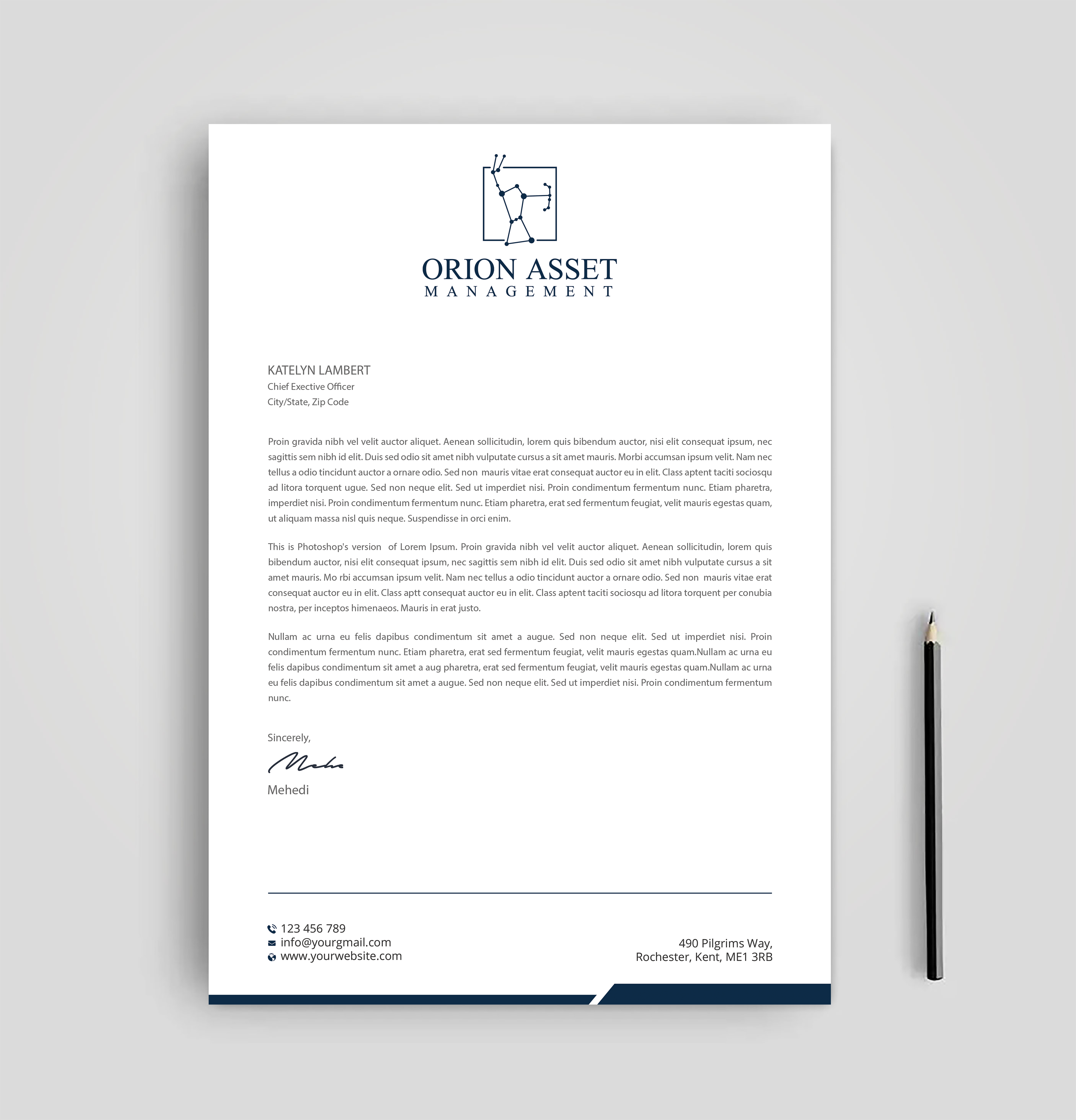 Letterhead Design by Expert Bappy for Orion Asset Management, LLC | Design #33336278