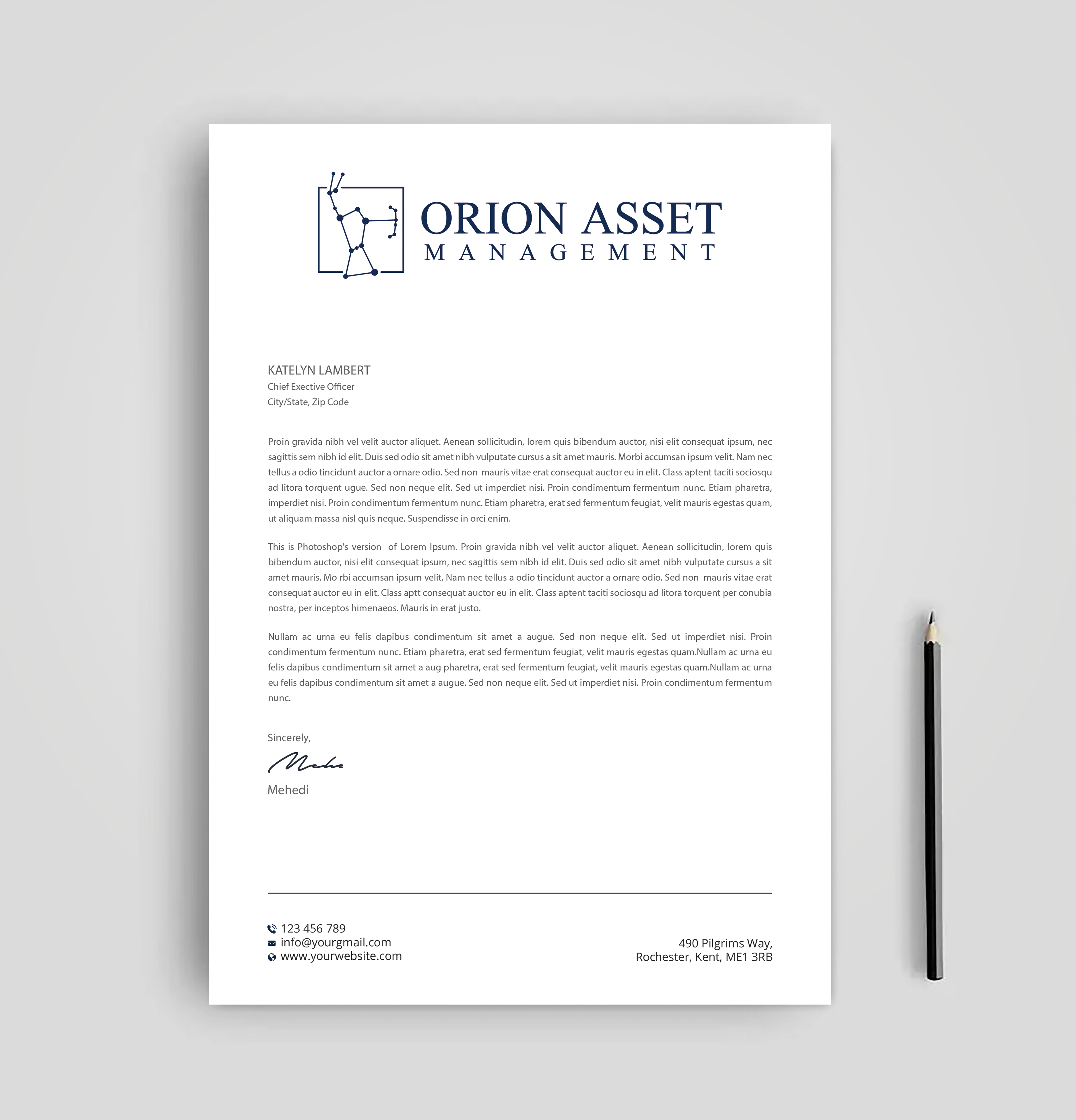 Letterhead Design by Expert Bappy for Orion Asset Management, LLC | Design #33336279