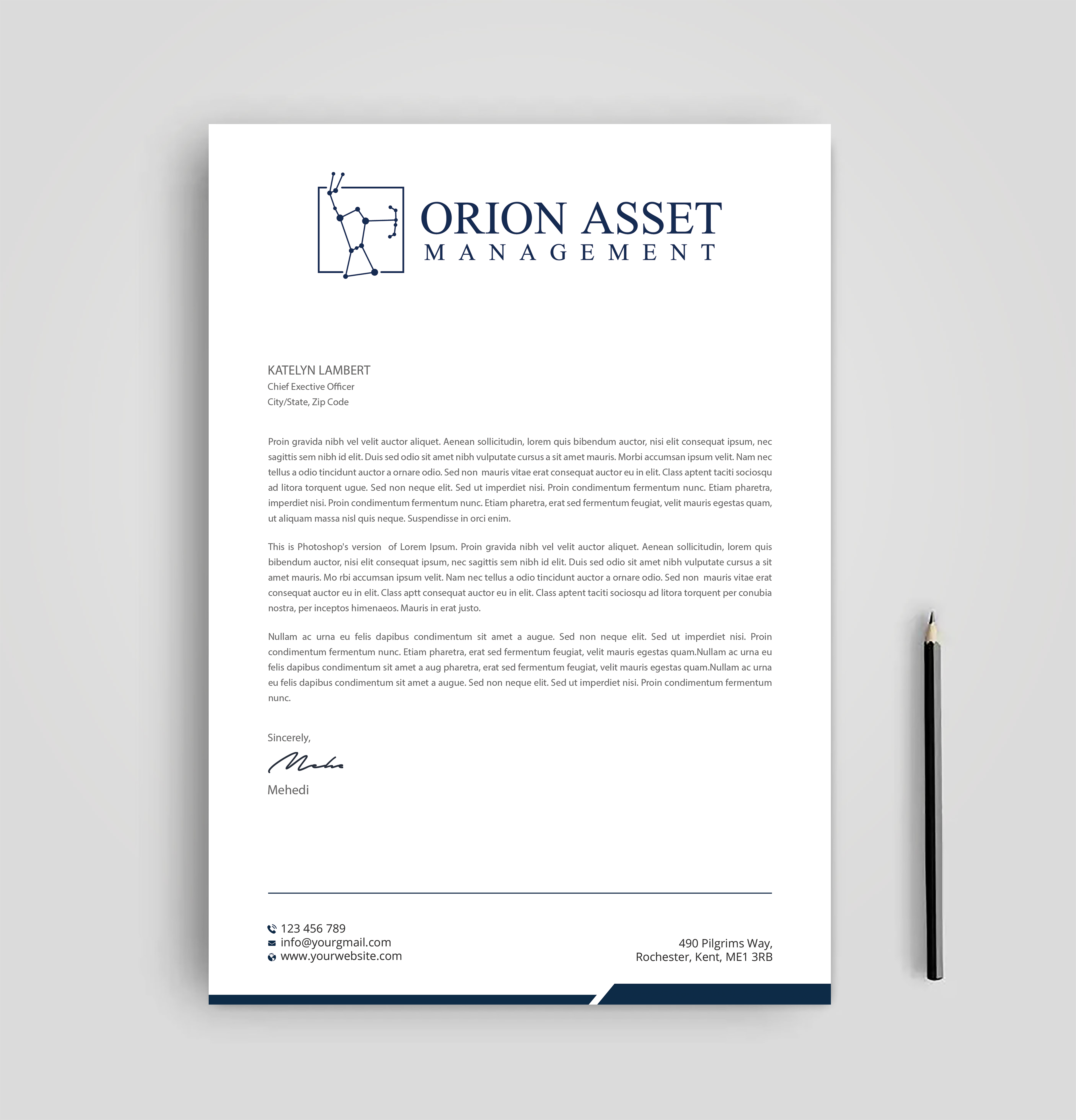 Letterhead Design by Expert Bappy for Orion Asset Management, LLC | Design #33336280
