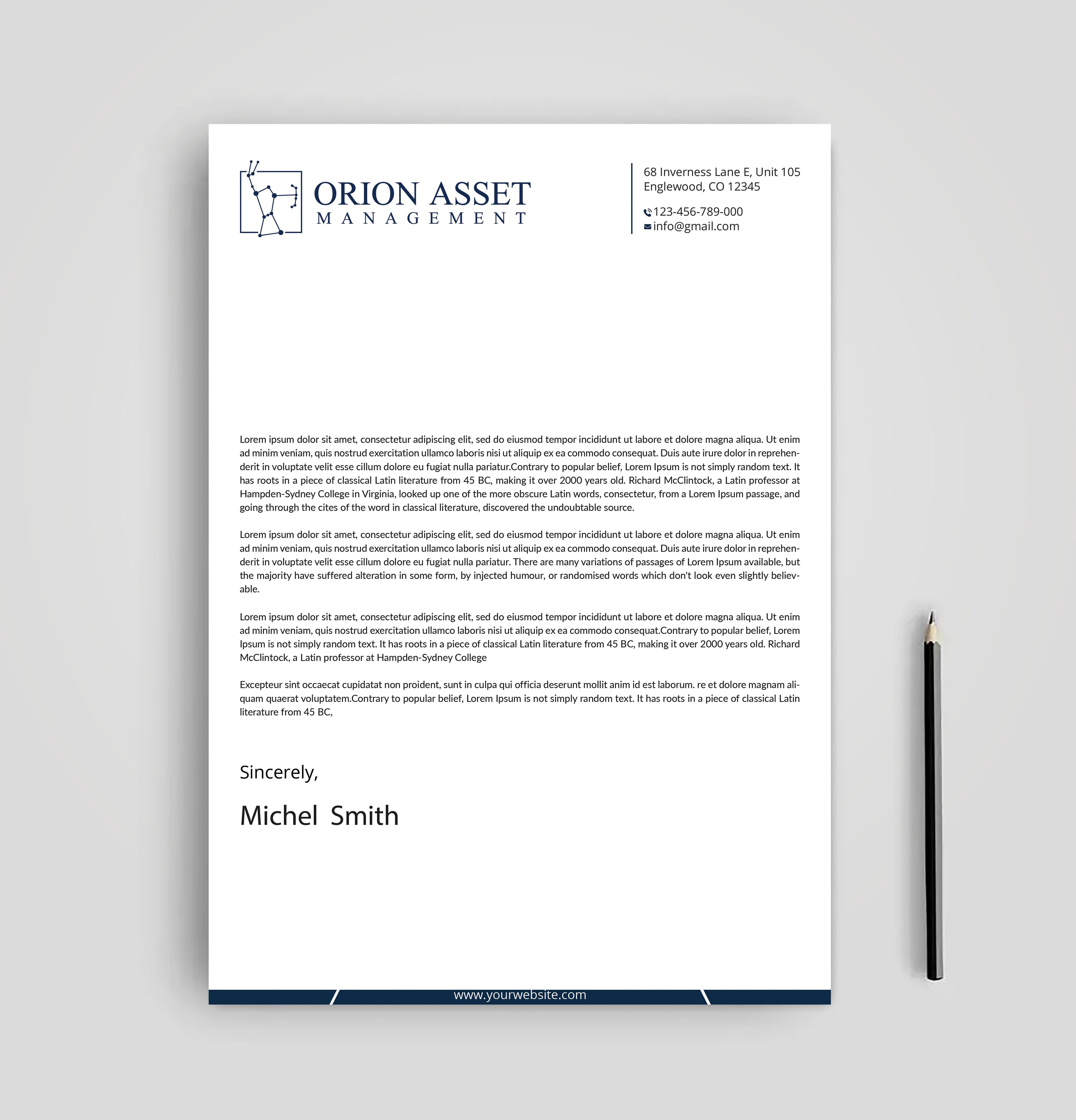 Letterhead Design by Expert Bappy for Orion Asset Management, LLC | Design #33336332