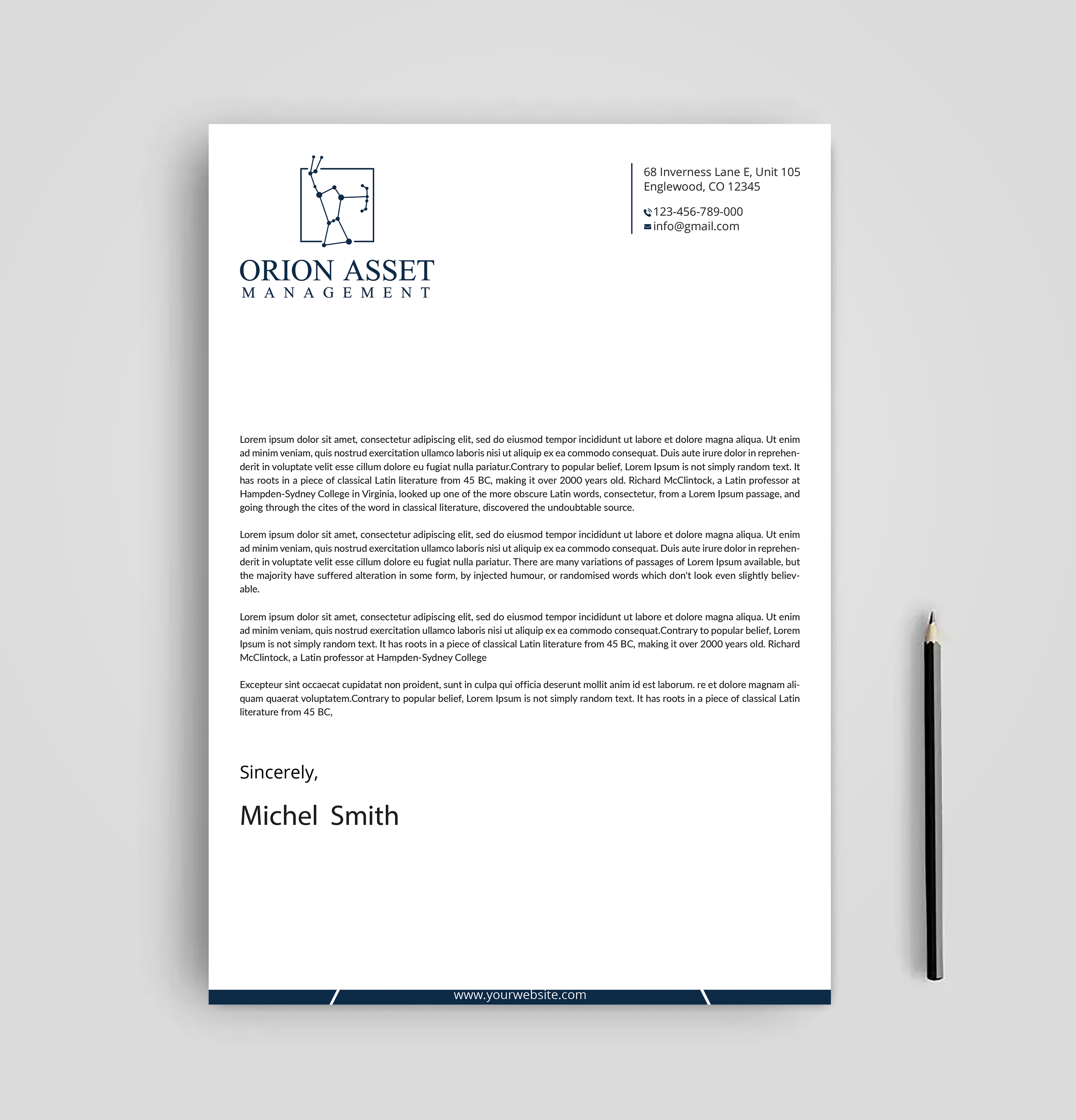 Letterhead Design by Expert Bappy for Orion Asset Management, LLC | Design #33336333