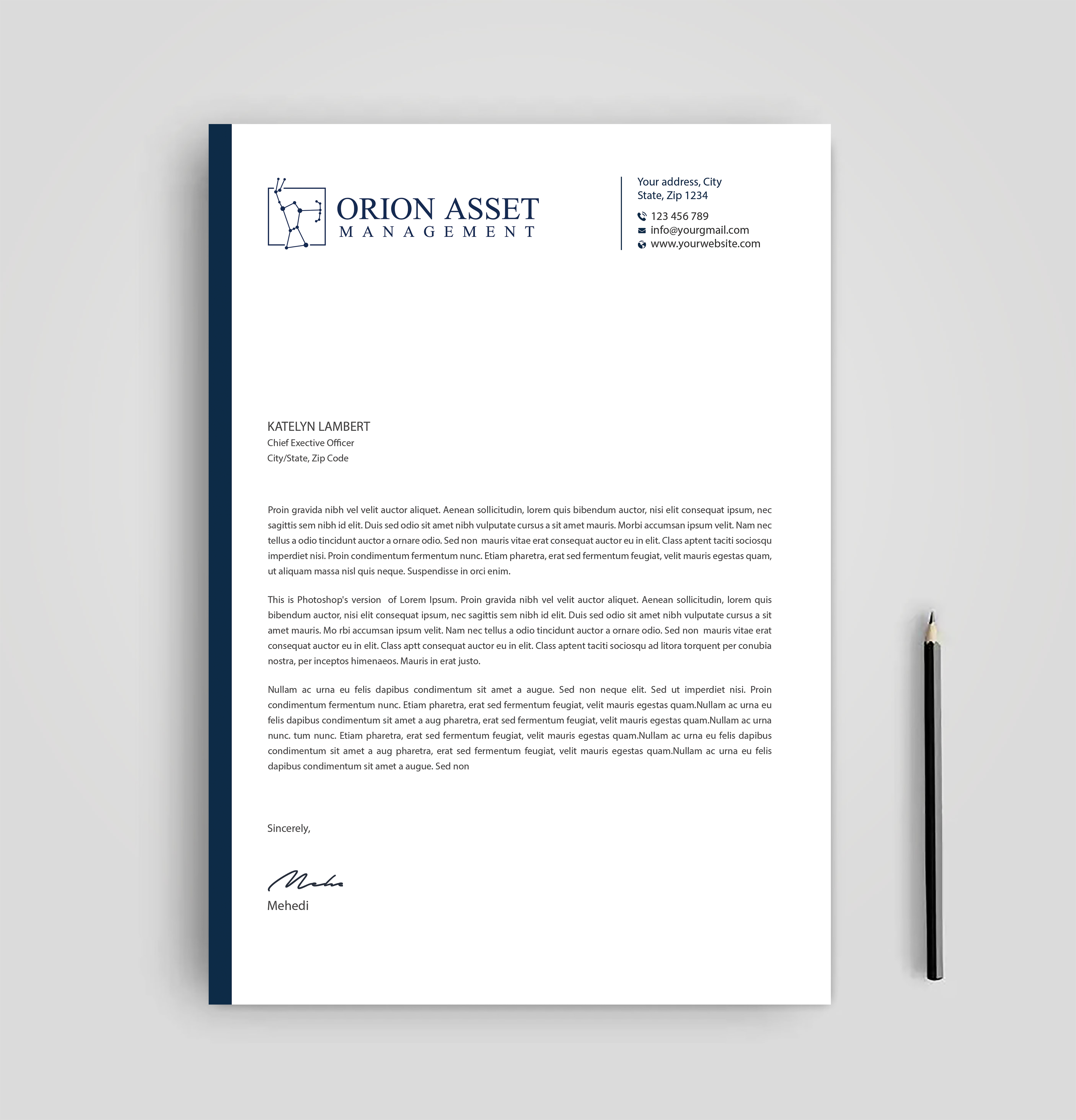 Letterhead Design by Expert Bappy for Orion Asset Management, LLC | Design #33336378