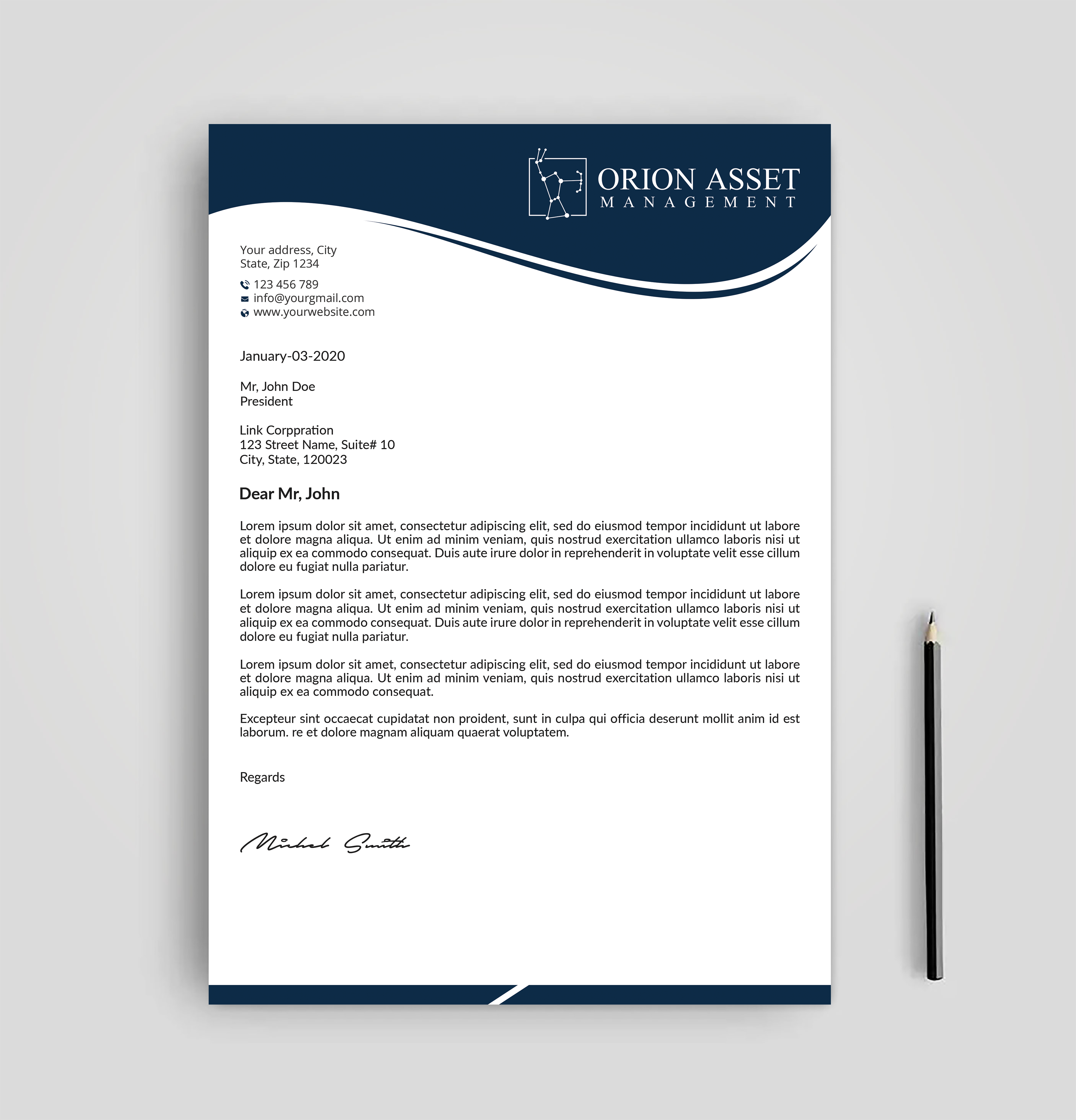 Letterhead Design by Expert Bappy for Orion Asset Management, LLC | Design #33338058