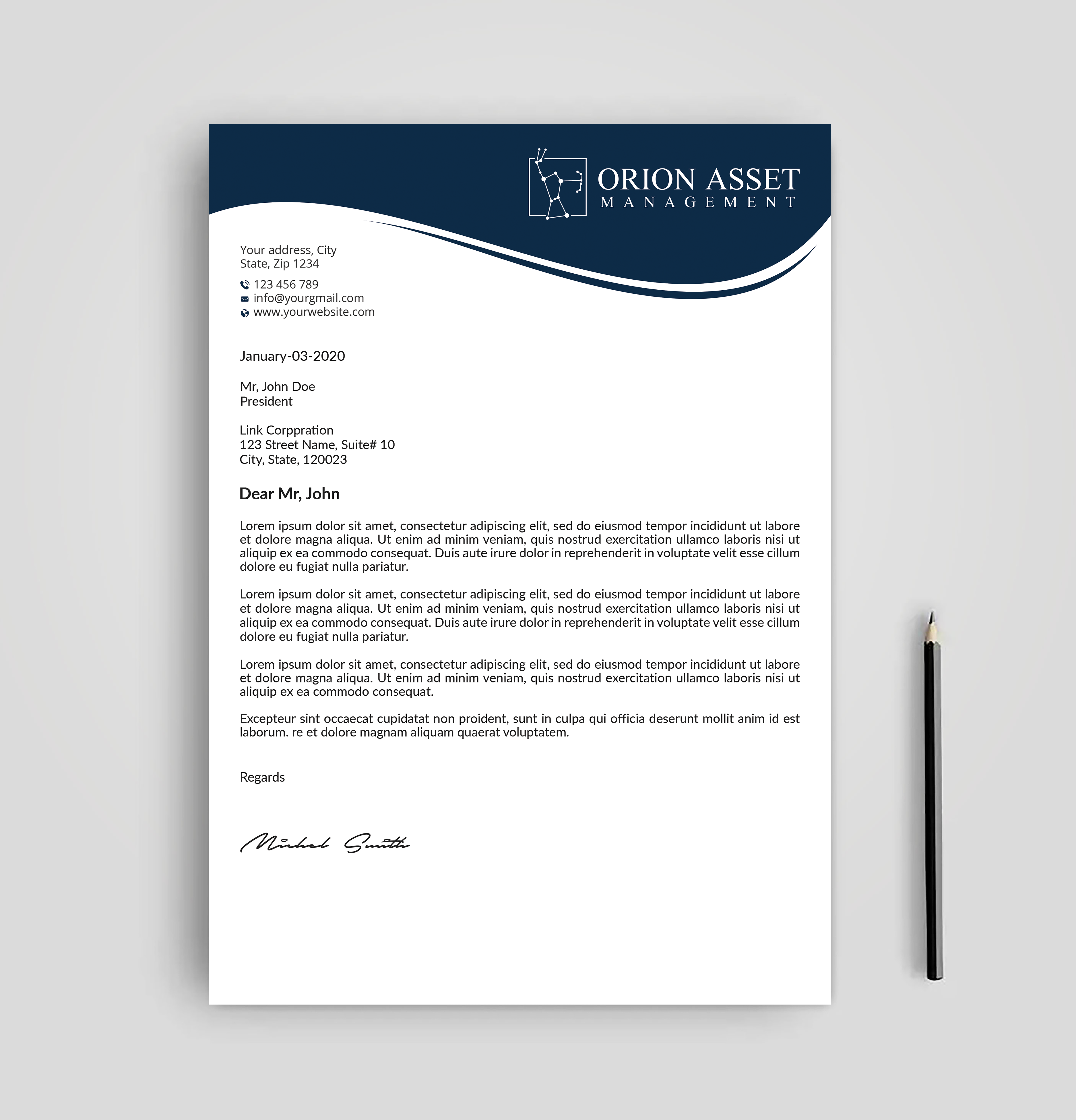 Letterhead Design by Expert Bappy for Orion Asset Management, LLC | Design #33338059