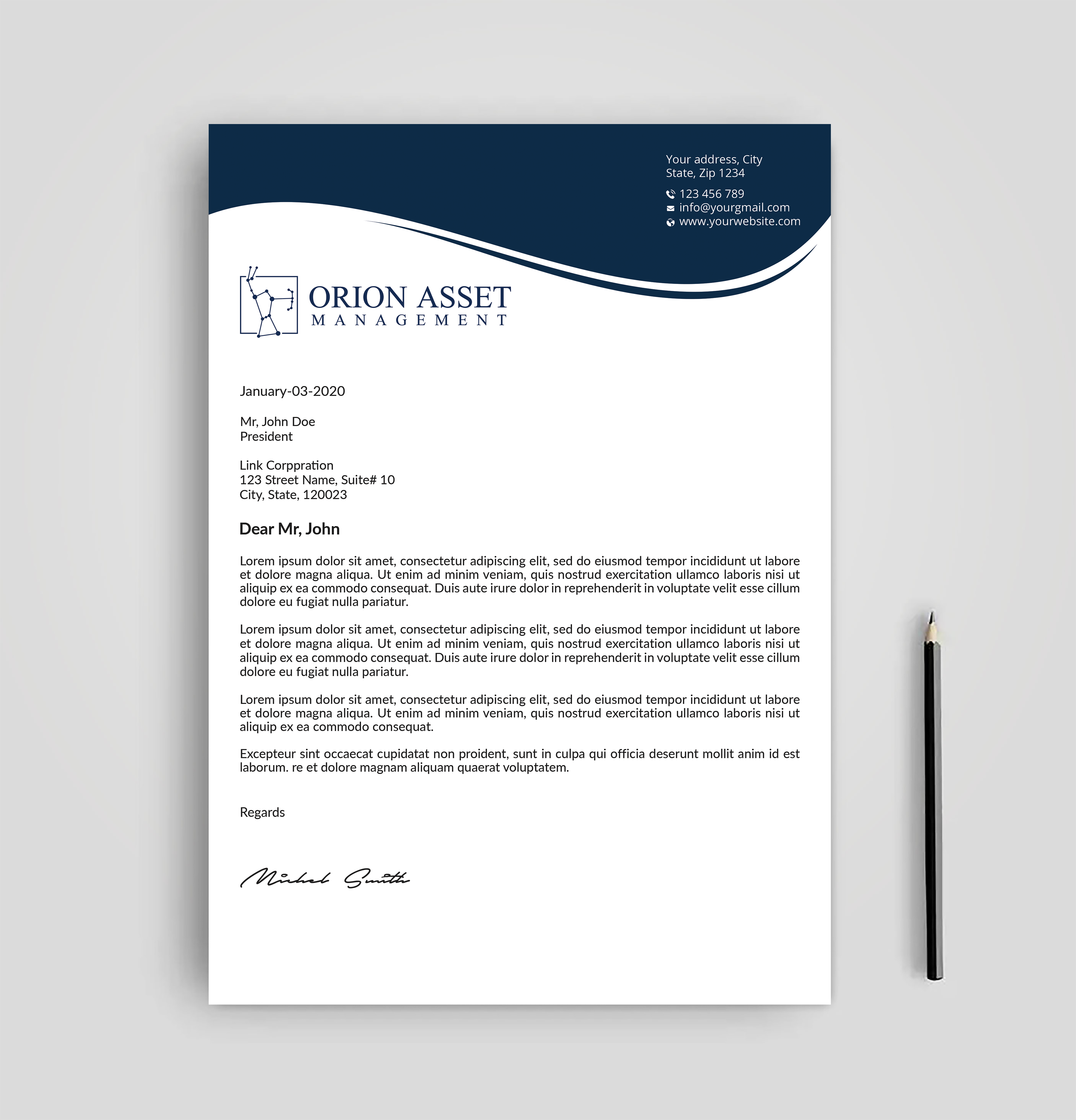 Letterhead Design by Expert Bappy for Orion Asset Management, LLC | Design #33338099