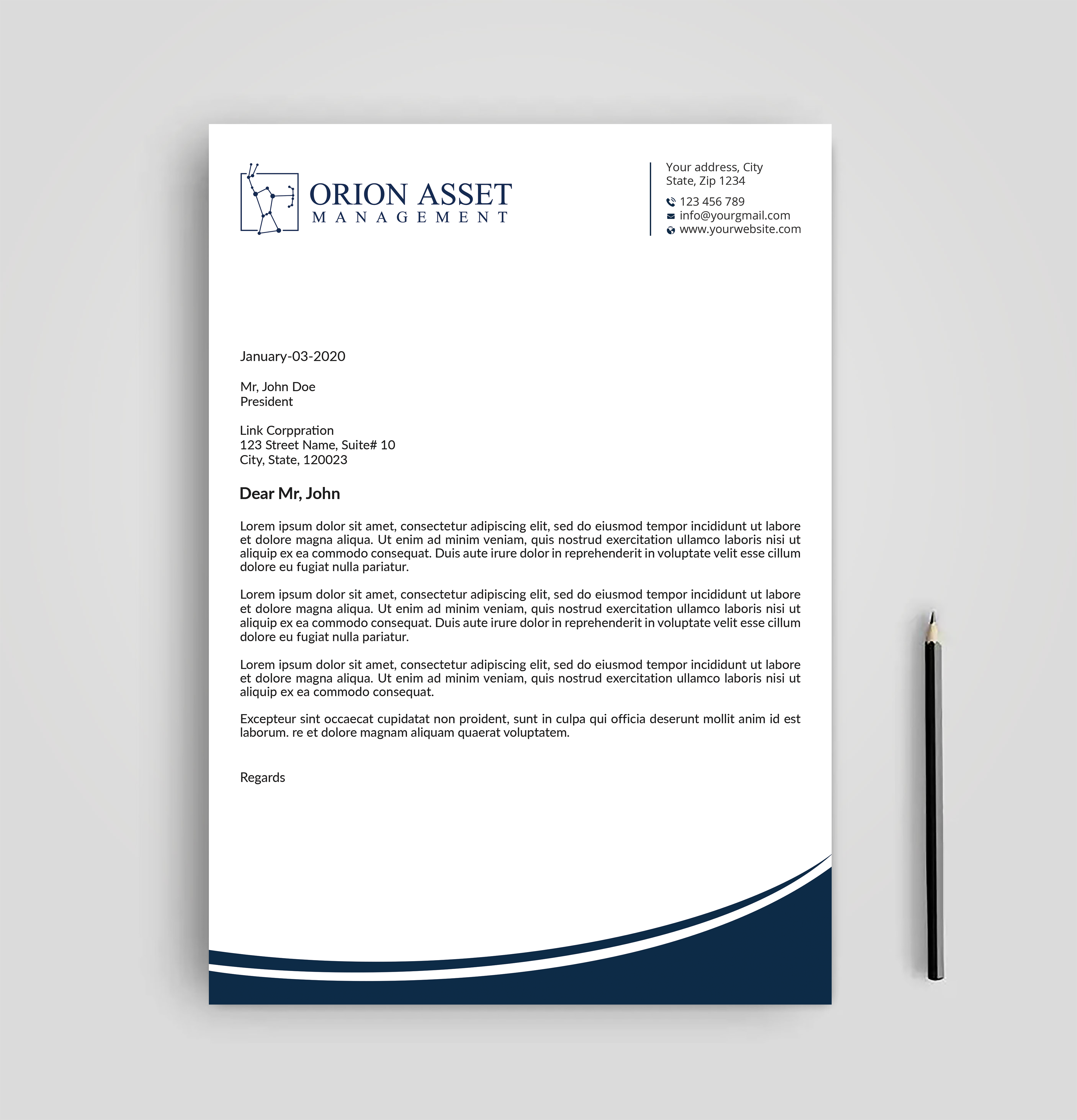 Letterhead Design by Expert Bappy for Orion Asset Management, LLC | Design #33338112