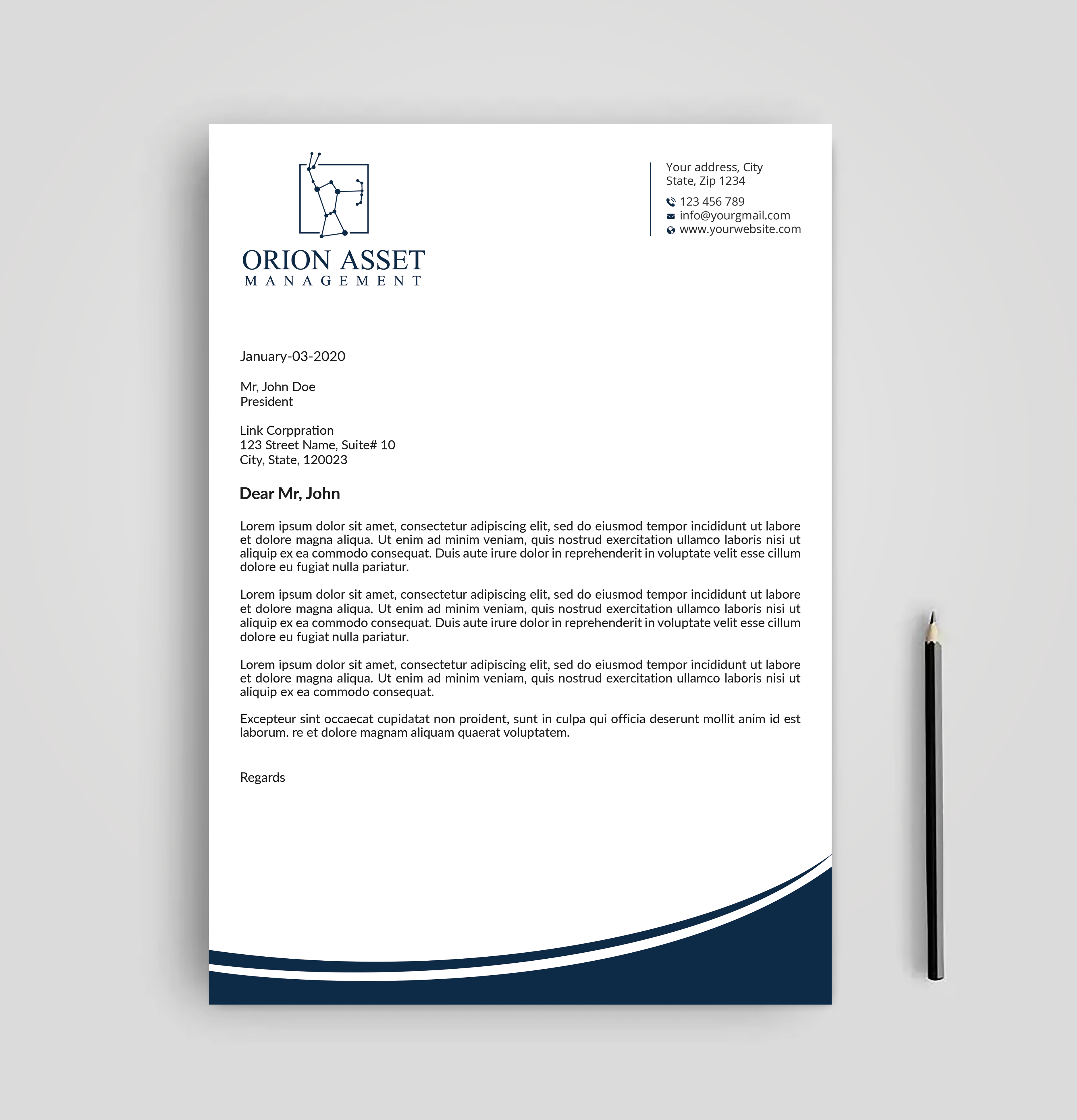 Letterhead Design by Expert Bappy for Orion Asset Management, LLC | Design #33338125