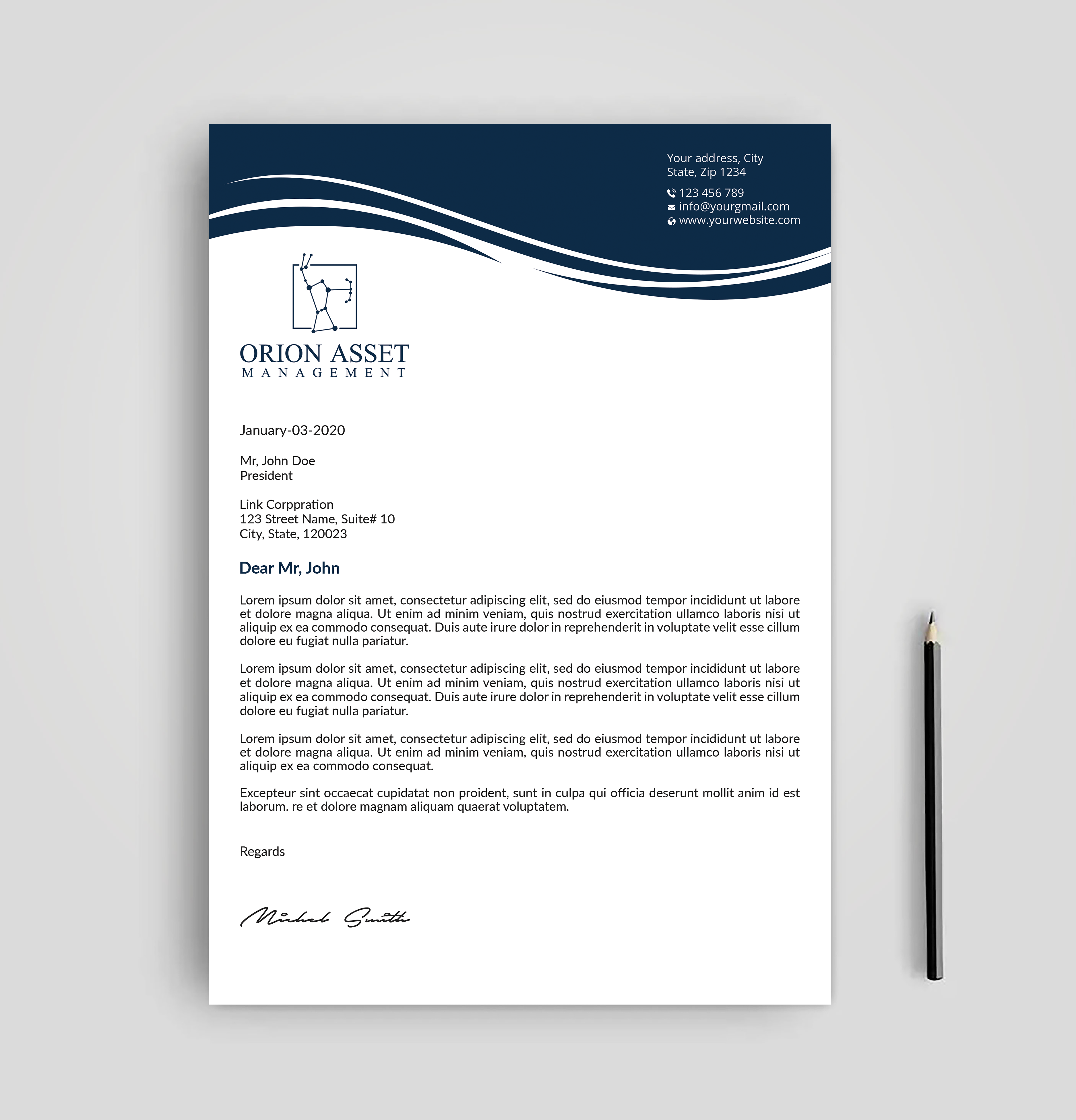 Letterhead Design by Expert Bappy for Orion Asset Management, LLC | Design #33338151