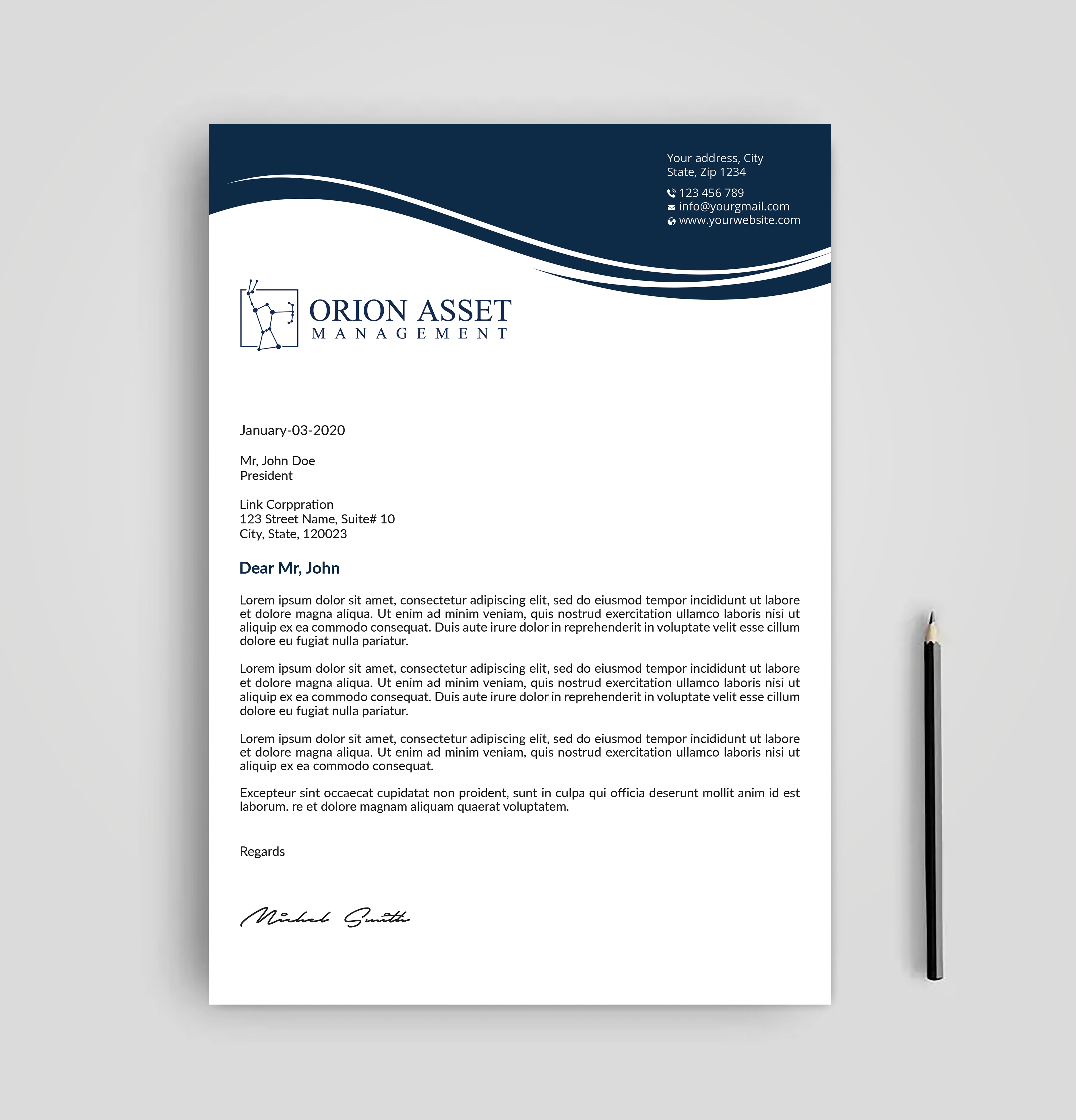 Briefkopf-Design von Expert Bappy für Orion Asset Management, LLC | Design #33338155