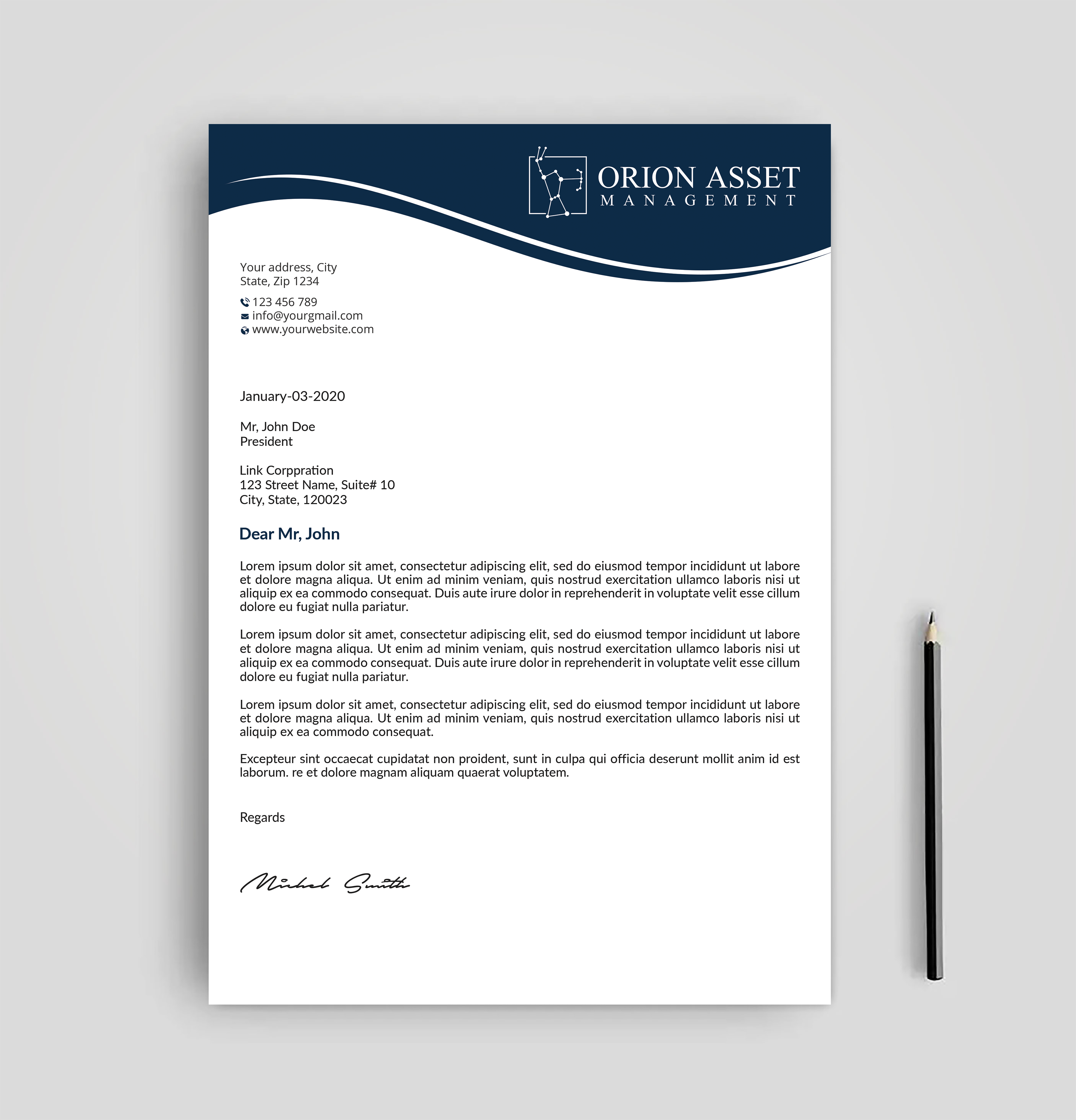 Letterhead Design by Expert Bappy for Orion Asset Management, LLC | Design #33338359