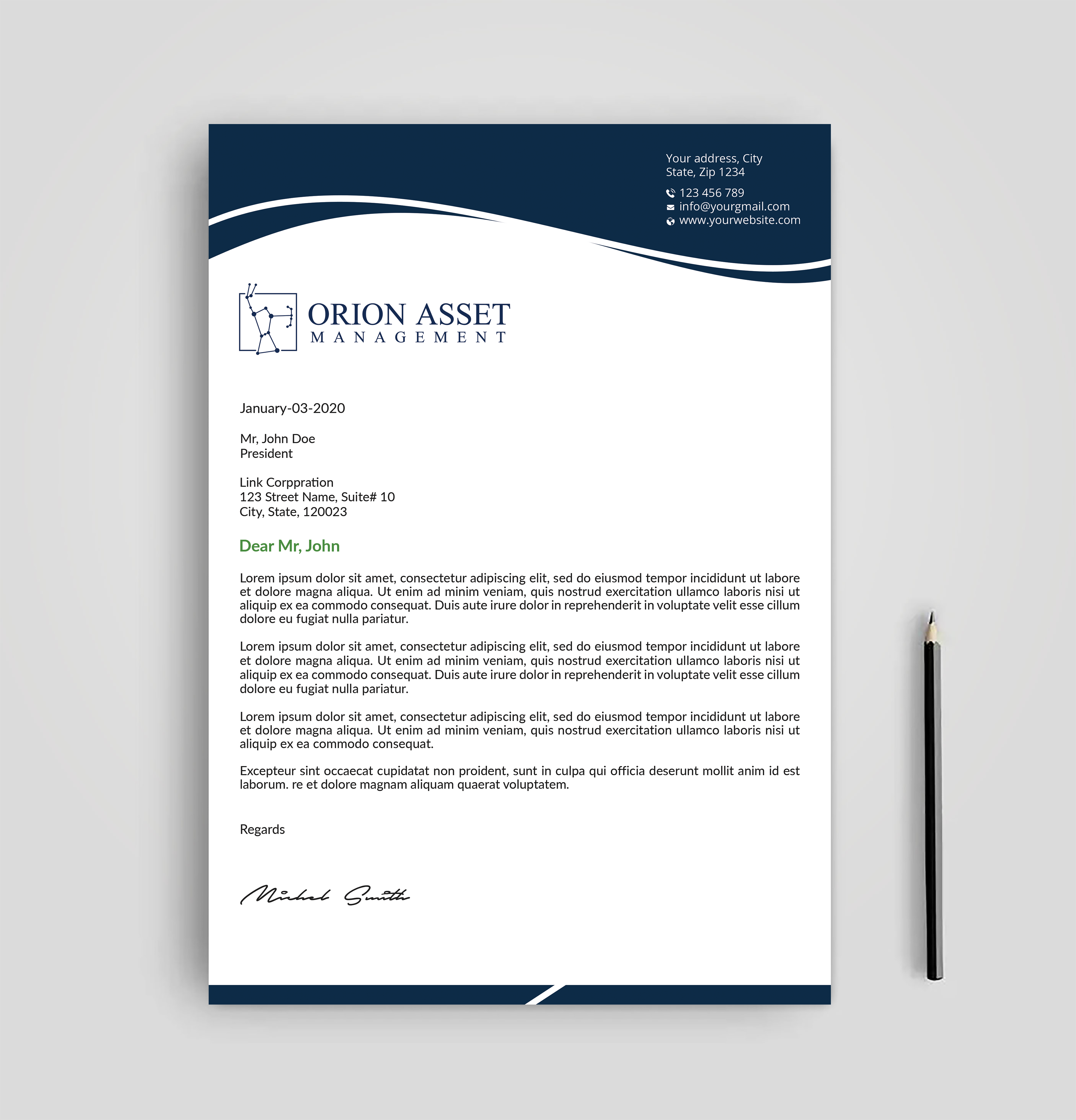 Letterhead Design by Expert Bappy for Orion Asset Management, LLC | Design #33338452