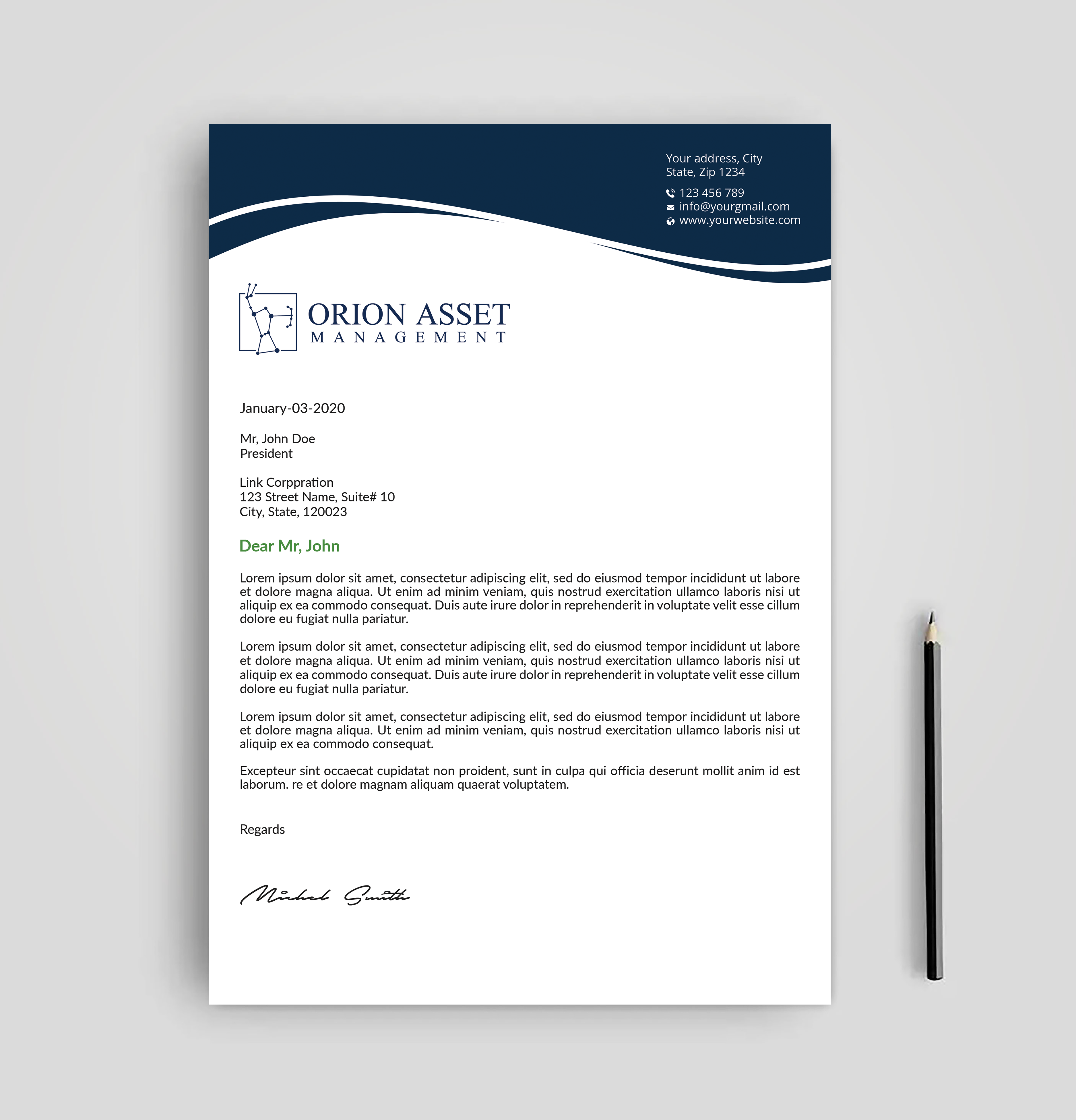 Briefkopf-Design von Expert Bappy für Orion Asset Management, LLC | Design #33338459