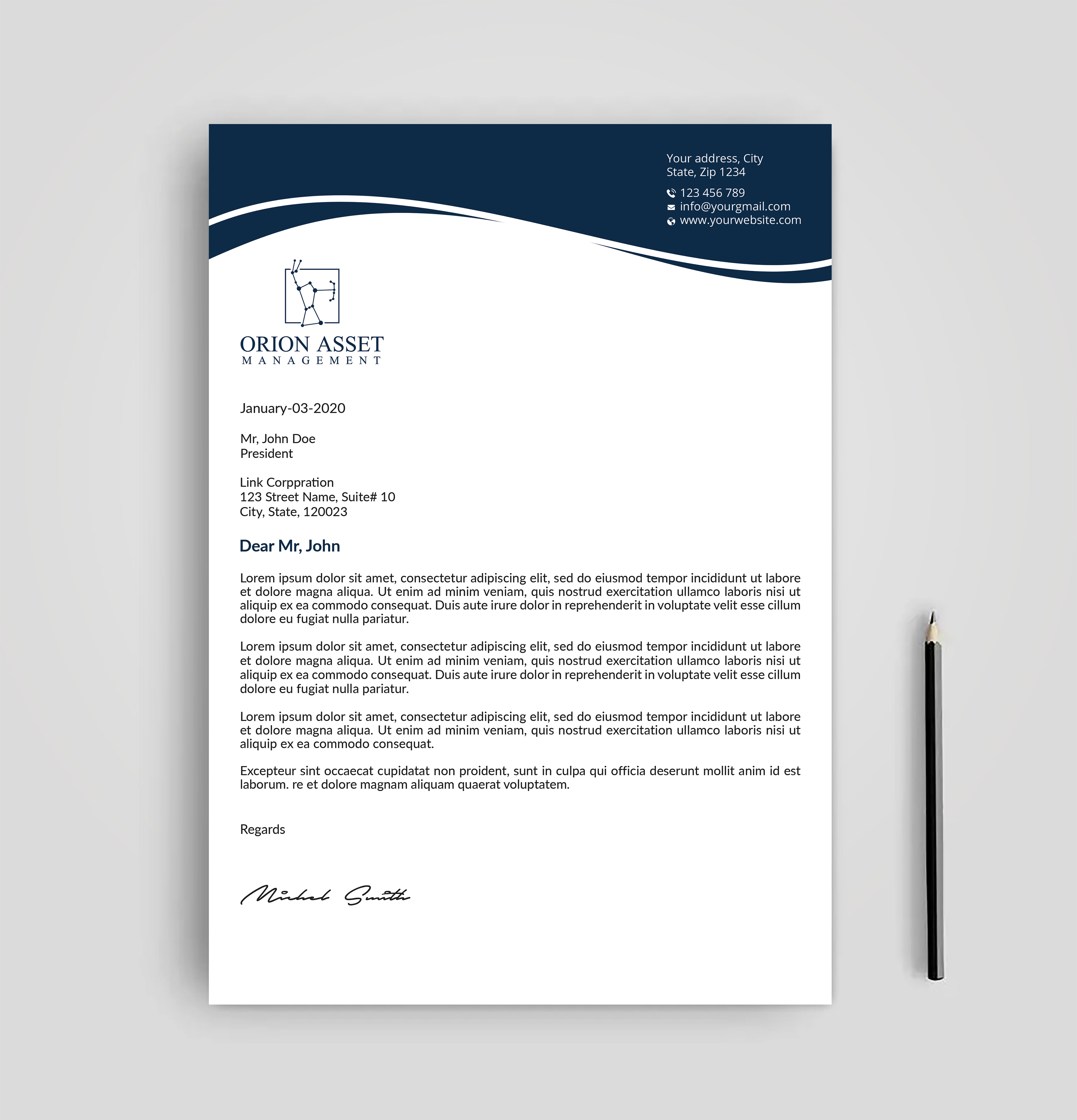 Letterhead Design by Expert Bappy for Orion Asset Management, LLC | Design #33338468
