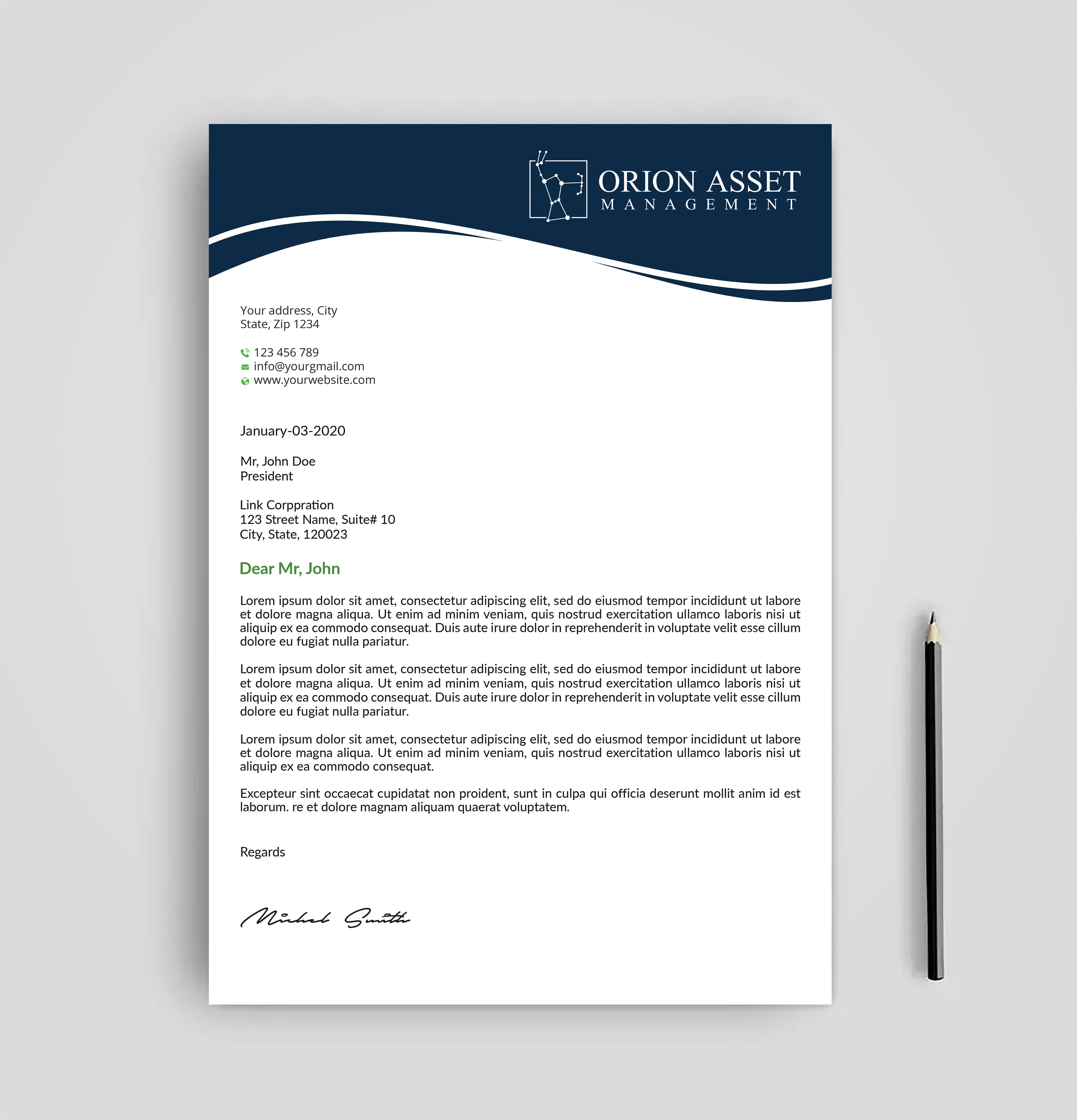 Letterhead Design by Expert Bappy for Orion Asset Management, LLC | Design #33338492