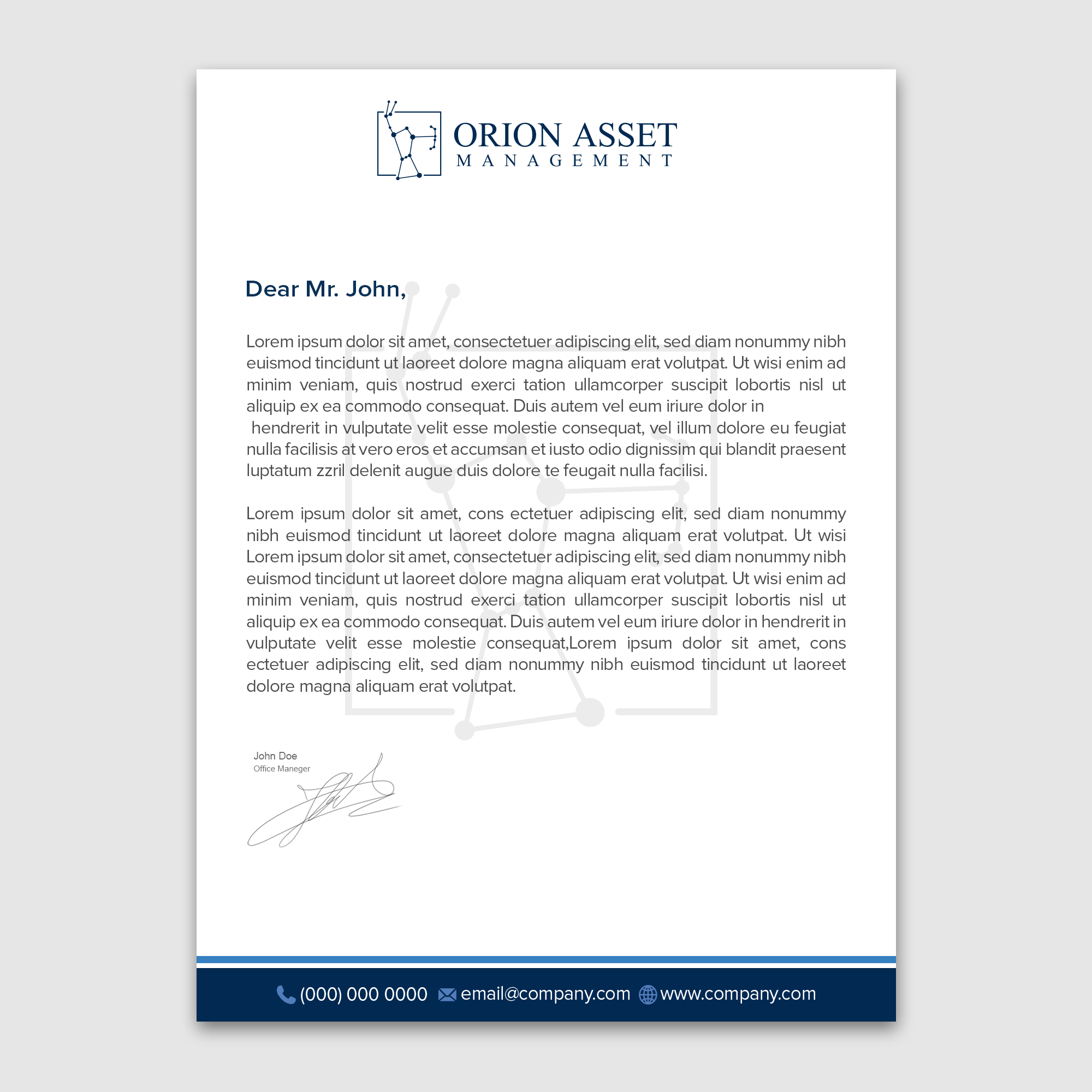 Letterhead Design by WellDesign for Orion Asset Management, LLC | Design #33333785
