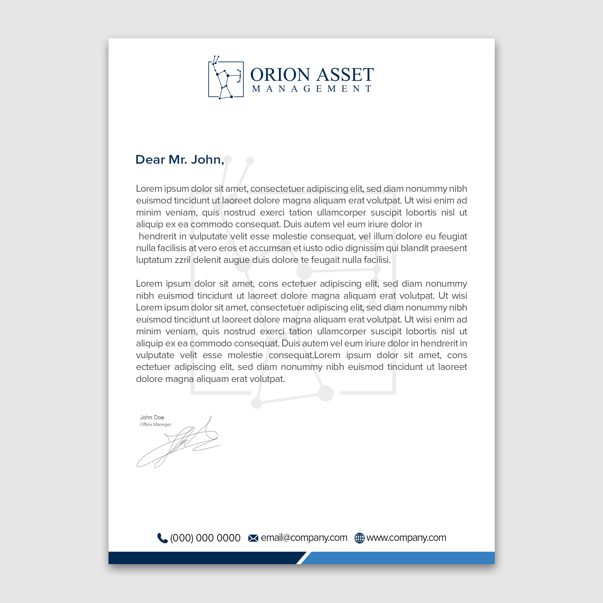 Letterhead Design by WellDesign for Orion Asset Management, LLC | Design #33333787