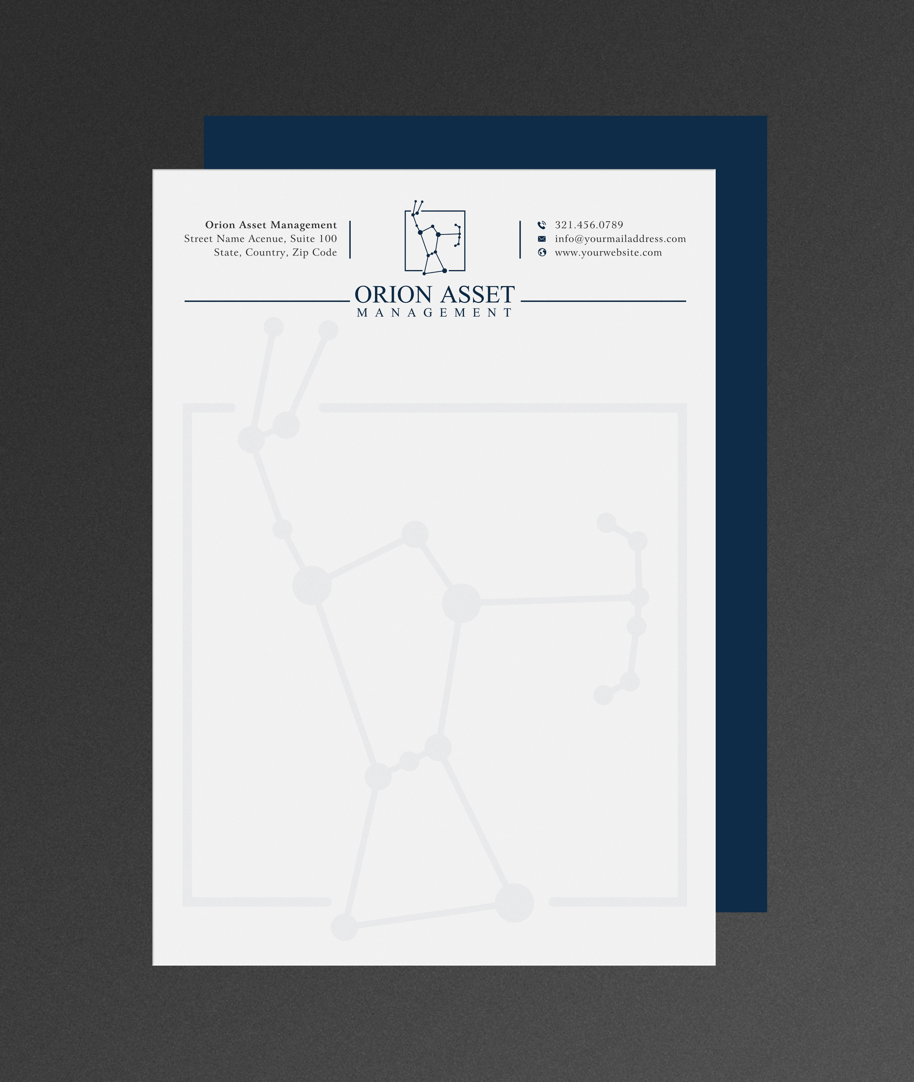Briefkopf-Design von Sun Moon Graphic Designer für Orion Asset Management, LLC | Design #33334819