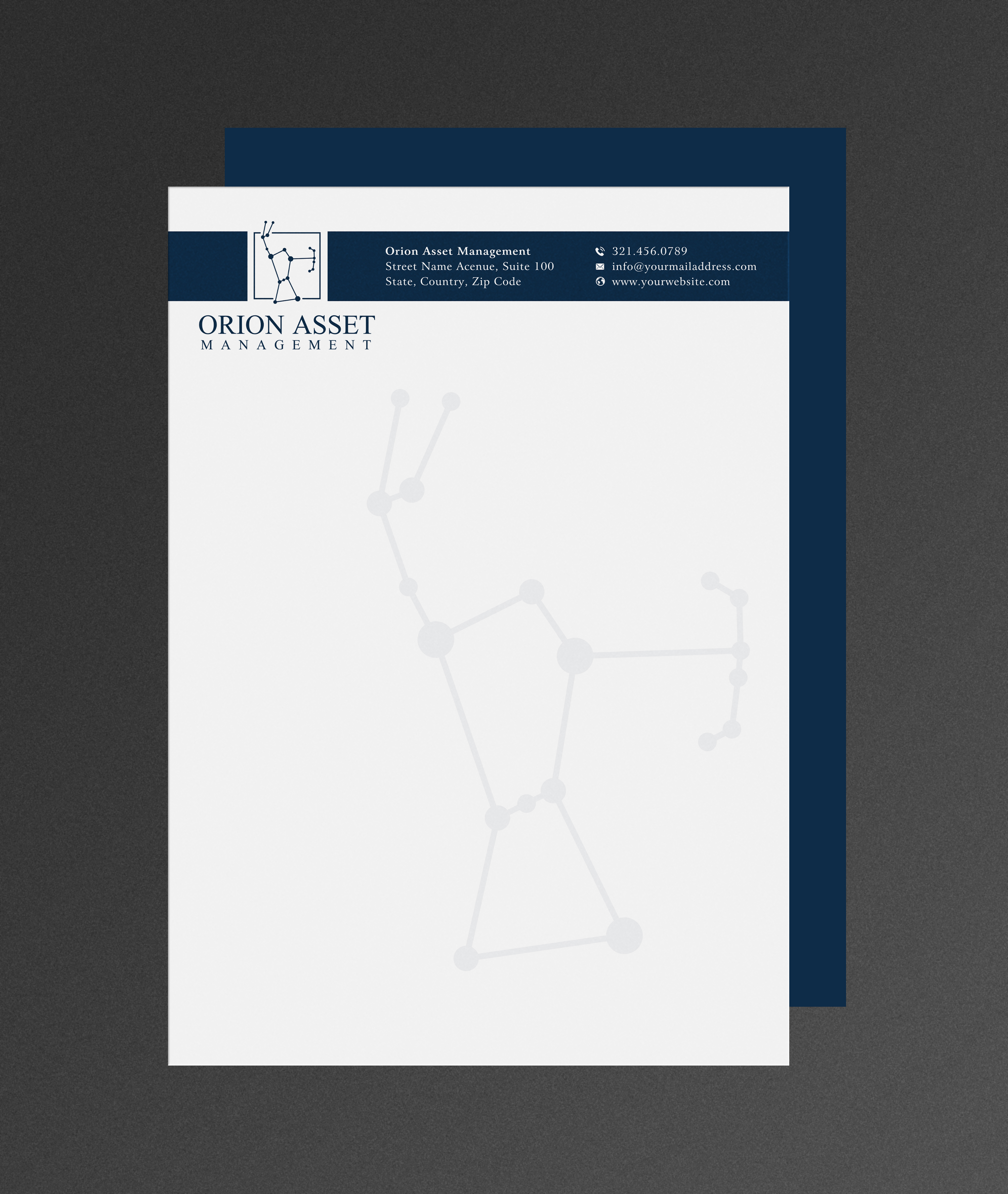Letterhead Design by Sun Moon Graphic Designer for Orion Asset Management, LLC | Design #33334821
