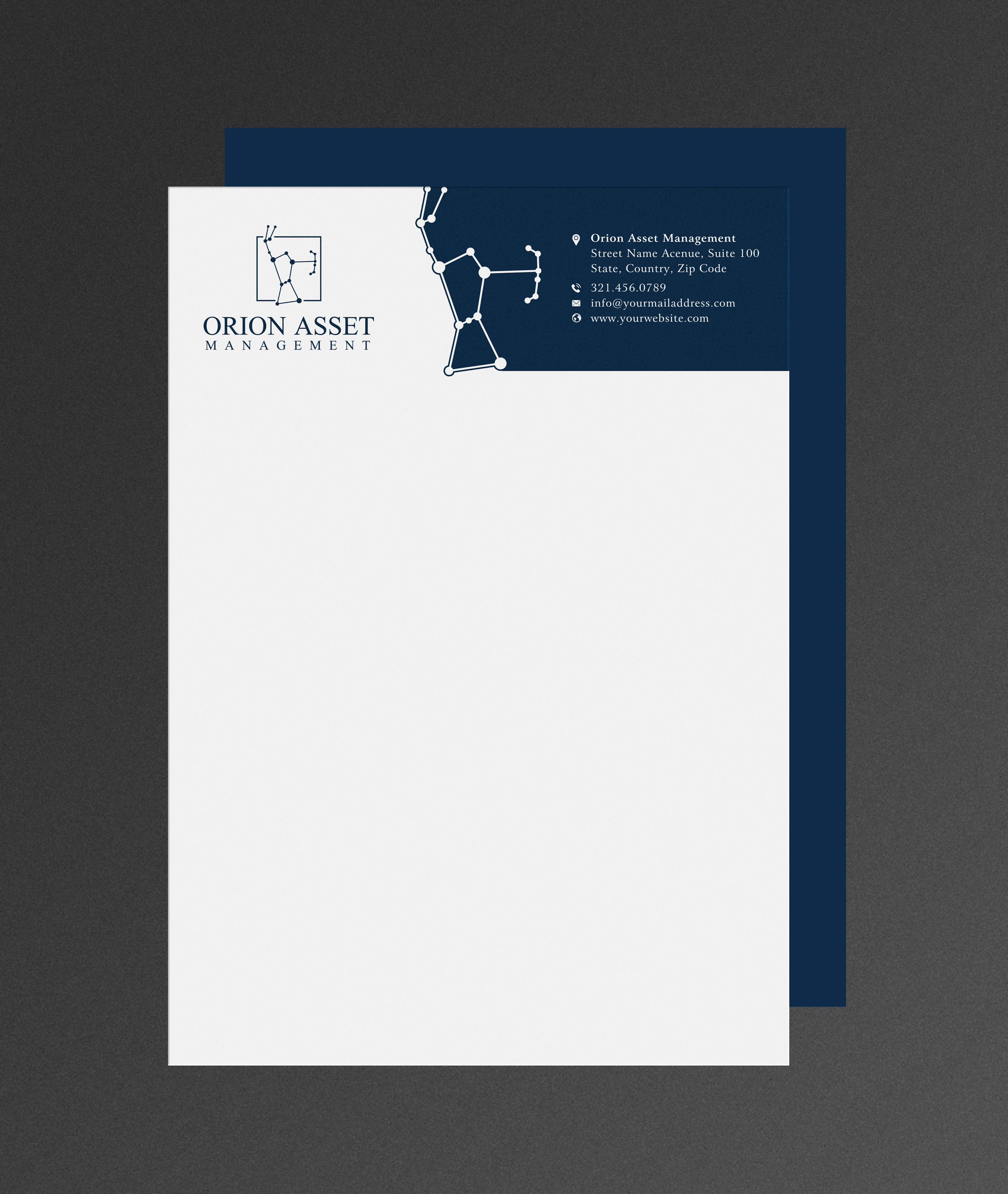 Letterhead Design by Sun Moon Graphic Designer for Orion Asset Management, LLC | Design #33334874