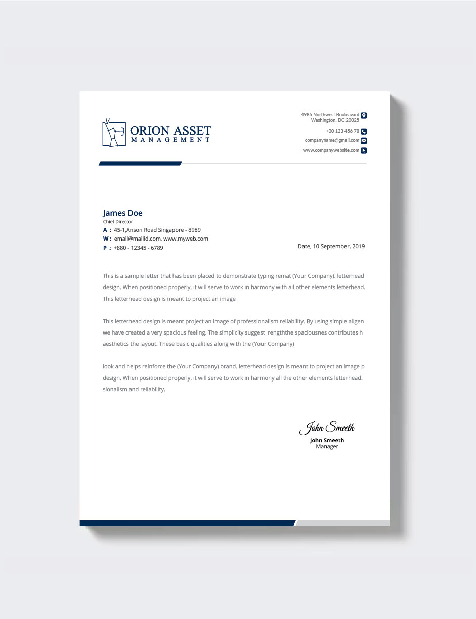 Letterhead Design by artbitin for Orion Asset Management, LLC | Design #33341160
