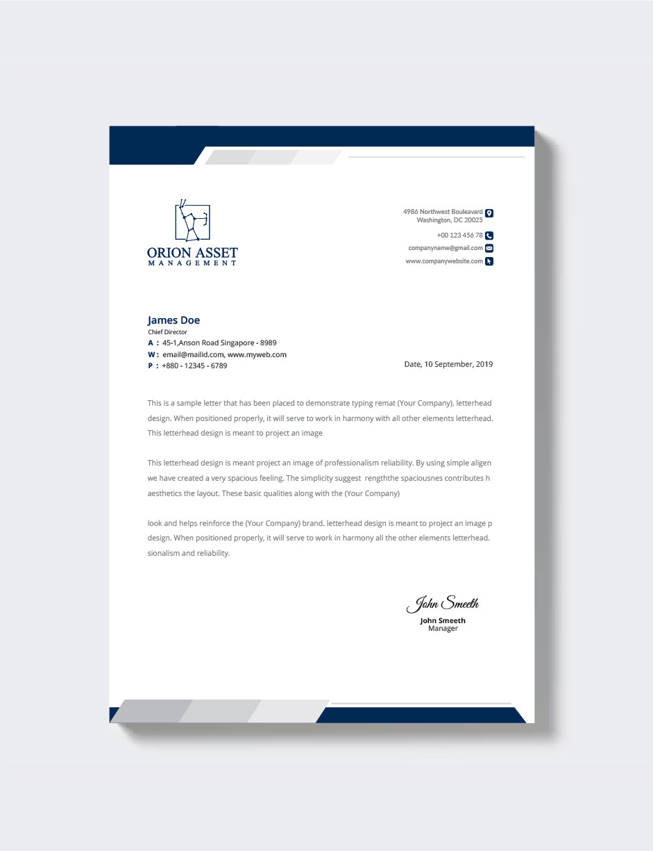 Letterhead Design by artbitin for Orion Asset Management, LLC | Design #33341162