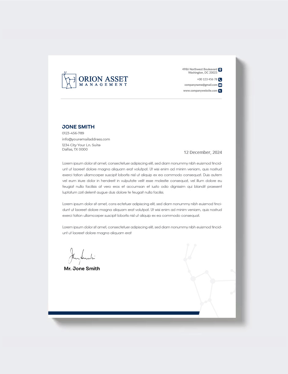 Diseño de Membrete por artbitin para Orion Asset Management, LLC | Diseño #33341163