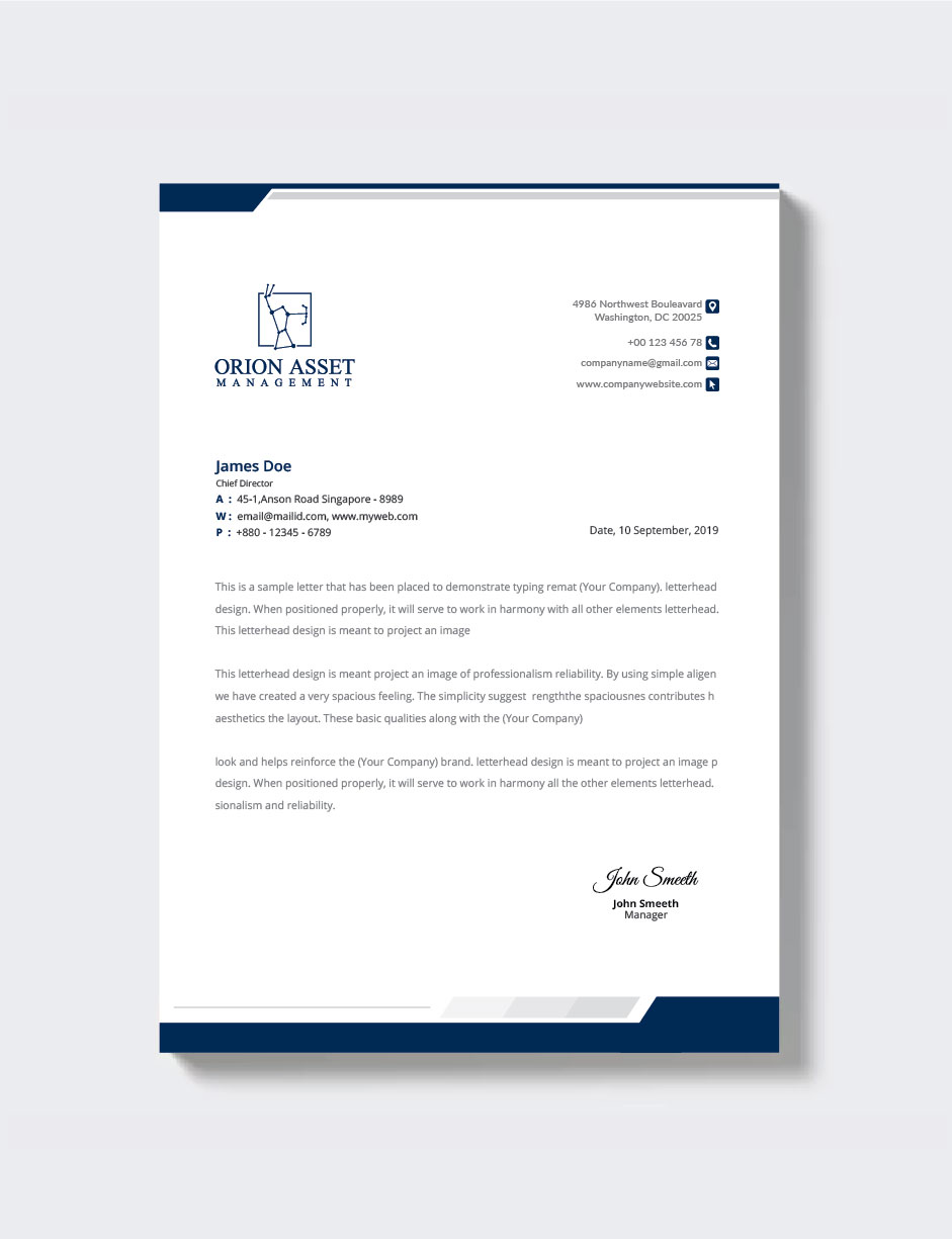 Letterhead Design by artbitin for Orion Asset Management, LLC | Design #33341171