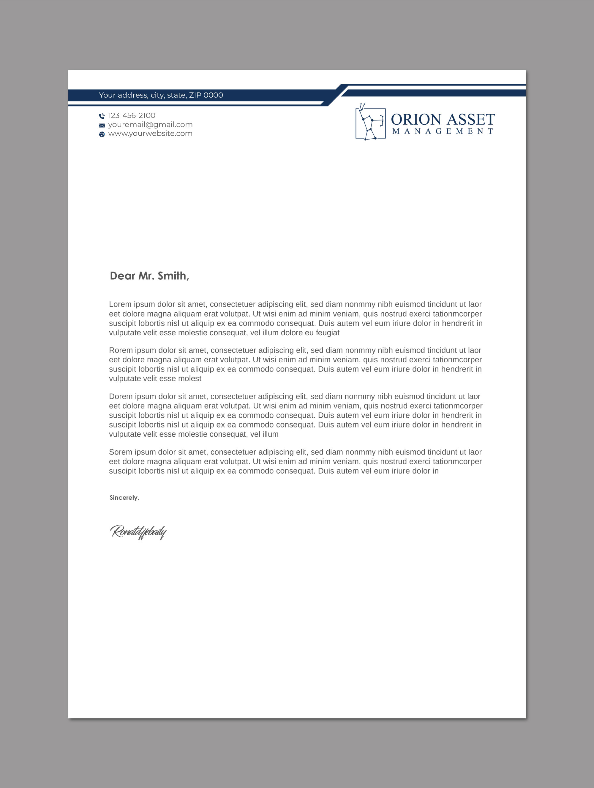 Letterhead Design by LAXMI DESIGNHUB for Orion Asset Management, LLC | Design #33334464