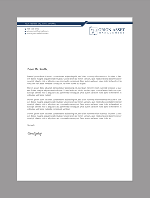 Diseño de Membrete por LAXMI DESIGNHUB para Orion Asset Management, LLC | Diseño: #33334464
