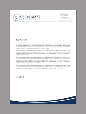 Diseño de Membrete por LAXMI DESIGNHUB para Orion Asset Management, LLC | Diseño: #33334466