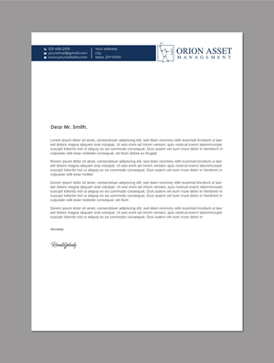 Diseño de Membrete por LAXMI DESIGNHUB para Orion Asset Management, LLC | Diseño: #33334473