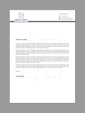 Letterhead Design by LAXMI DESIGNHUB for Orion Asset Management, LLC | Design: #33334475