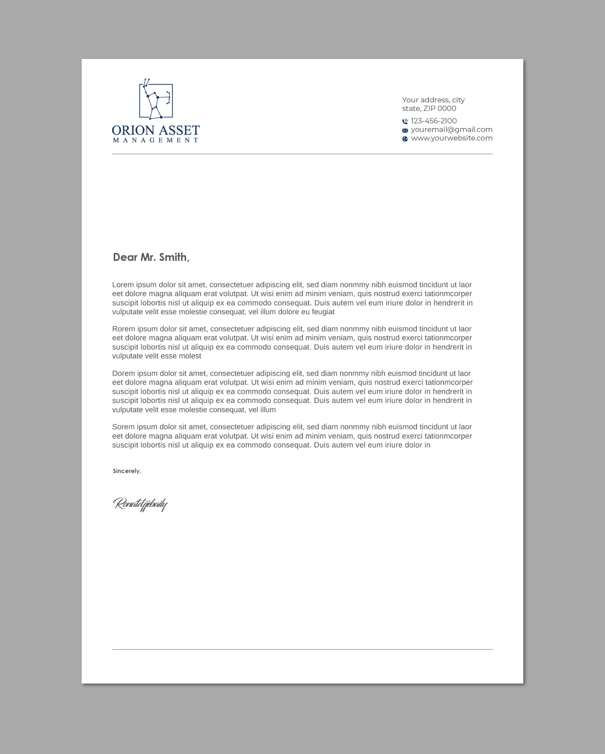 Letterhead Design by LAXMI DESIGNHUB for Orion Asset Management, LLC | Design #33341473