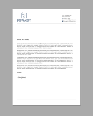 Letterhead Design by LAXMI DESIGNHUB for Orion Asset Management, LLC | Design: #33341473