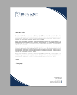 Letterhead Design by LAXMI DESIGNHUB for Orion Asset Management, LLC | Design: #33341476