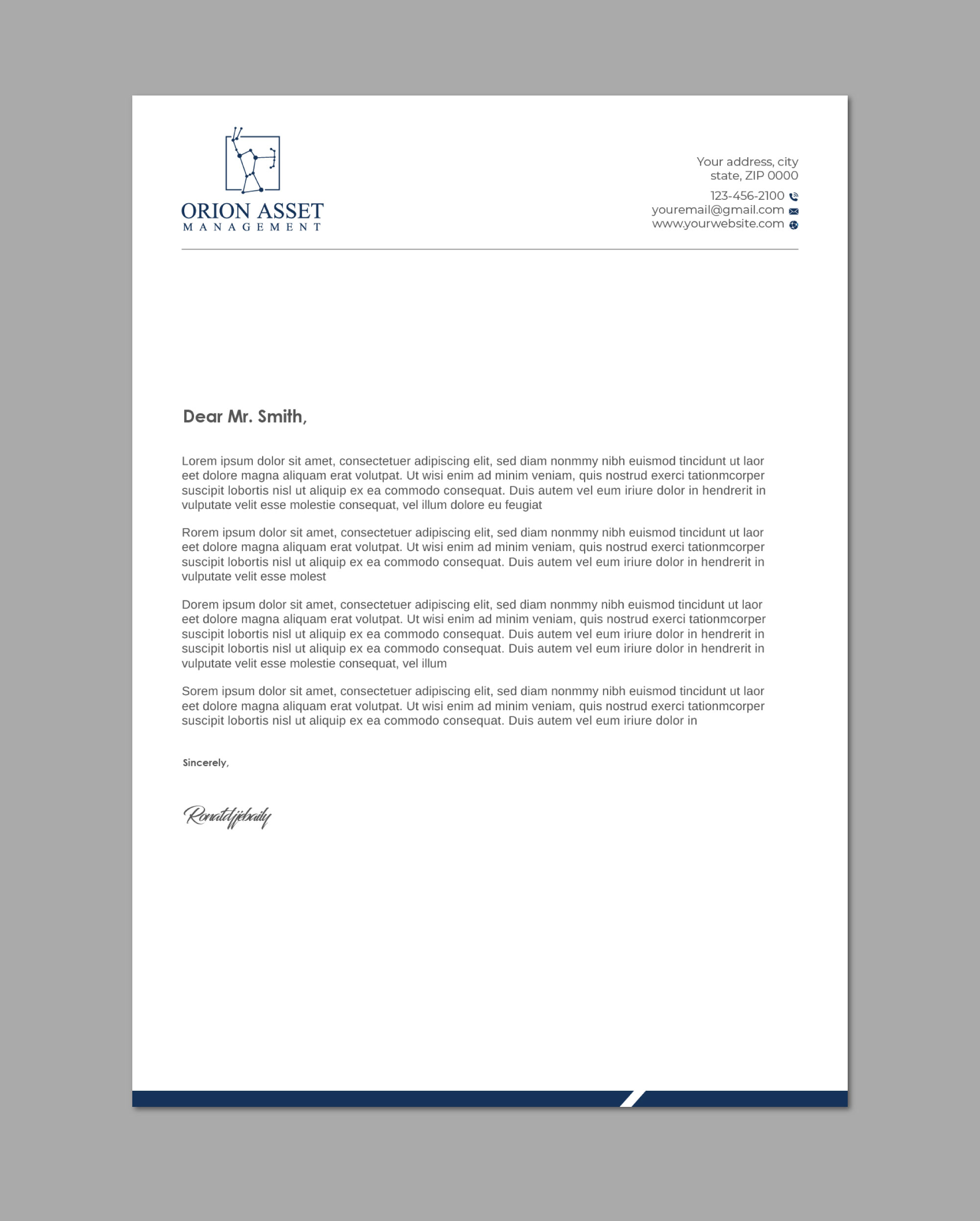 Letterhead Design by LAXMI DESIGNHUB for Orion Asset Management, LLC | Design #33341479