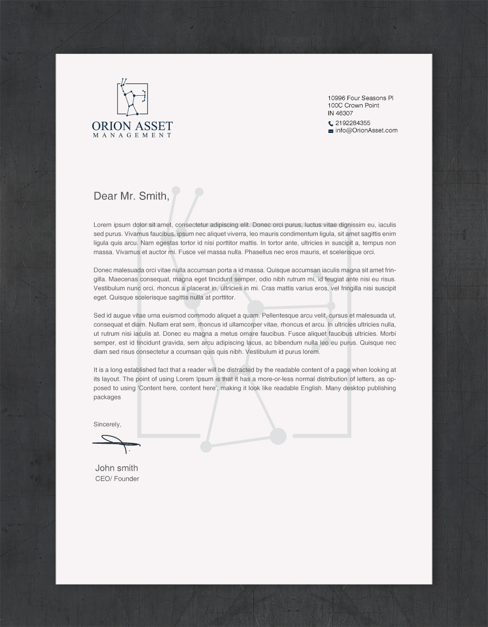 Letterhead Design by Brand aid for Orion Asset Management, LLC | Design #33335591