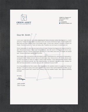 Letterhead Design by Brand aid for Orion Asset Management, LLC | Design: #33335591