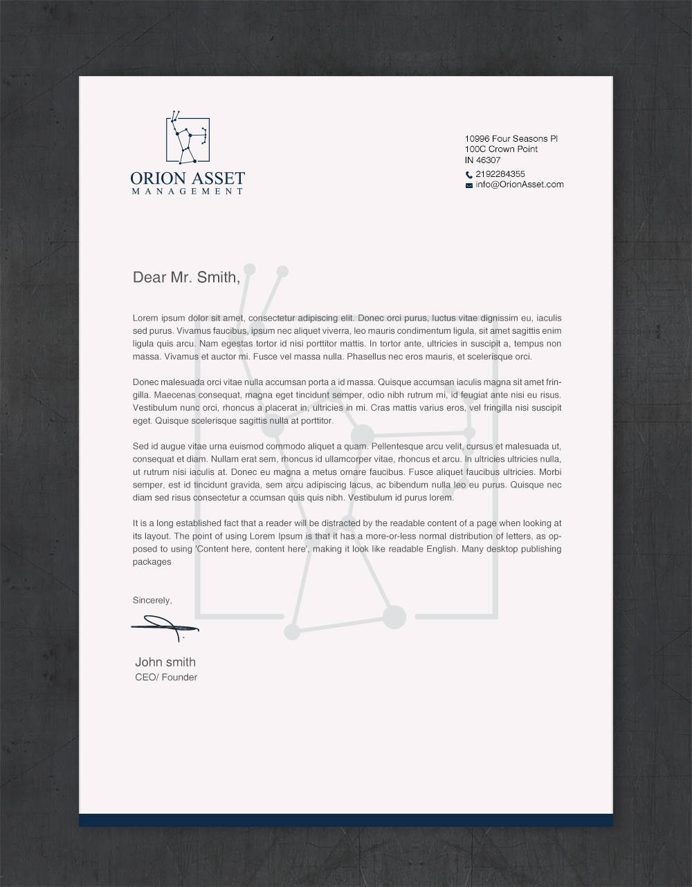 Letterhead Design by Brand aid for Orion Asset Management, LLC | Design #33335592