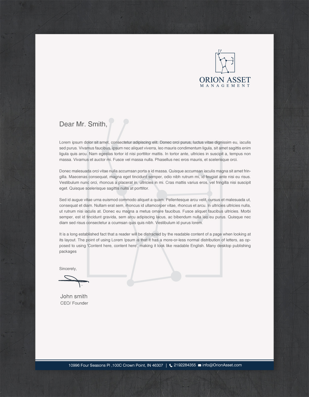 Letterhead Design by Brand aid for Orion Asset Management, LLC | Design #33335593