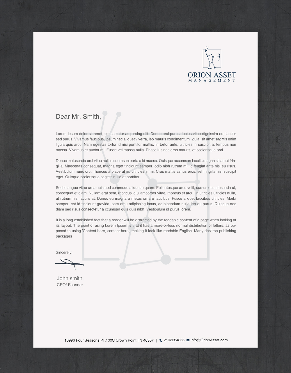Letterhead Design by Brand aid for Orion Asset Management, LLC | Design #33335594