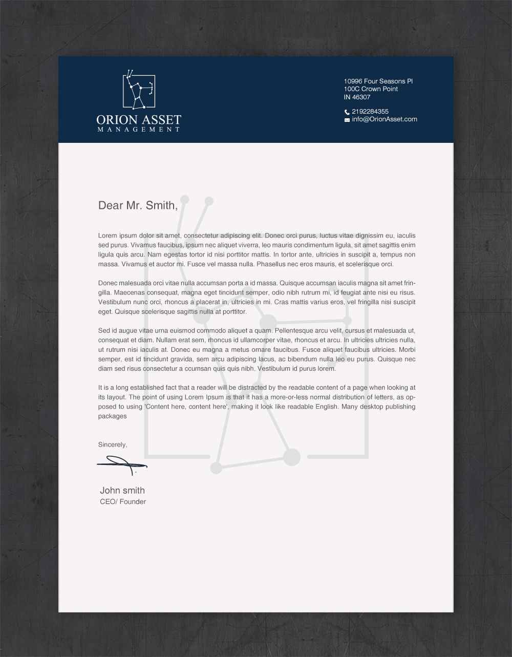 Letterhead Design by Brand aid for Orion Asset Management, LLC | Design #33335596