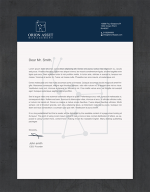 Letterhead Design by Brand aid for Orion Asset Management, LLC | Design: #33335596