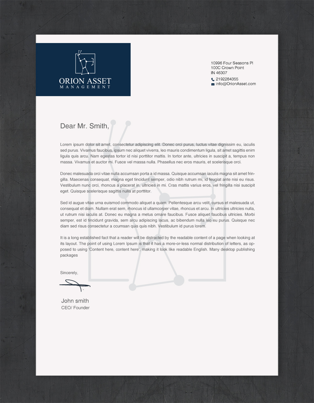 Letterhead Design by Brand aid for Orion Asset Management, LLC | Design #33335597
